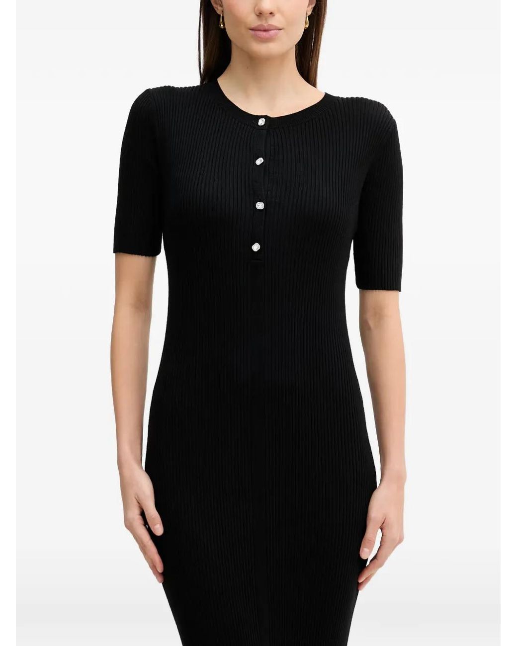 DKNY Black Button Rib Dress