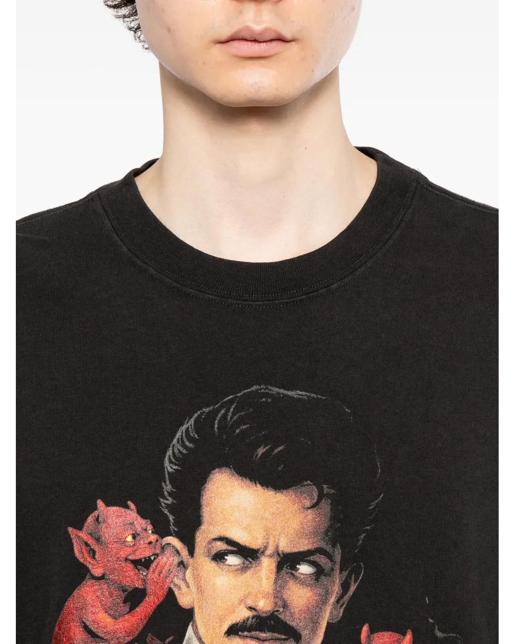 Melt Black Graphic-Print Round Neck T-Shirt for men