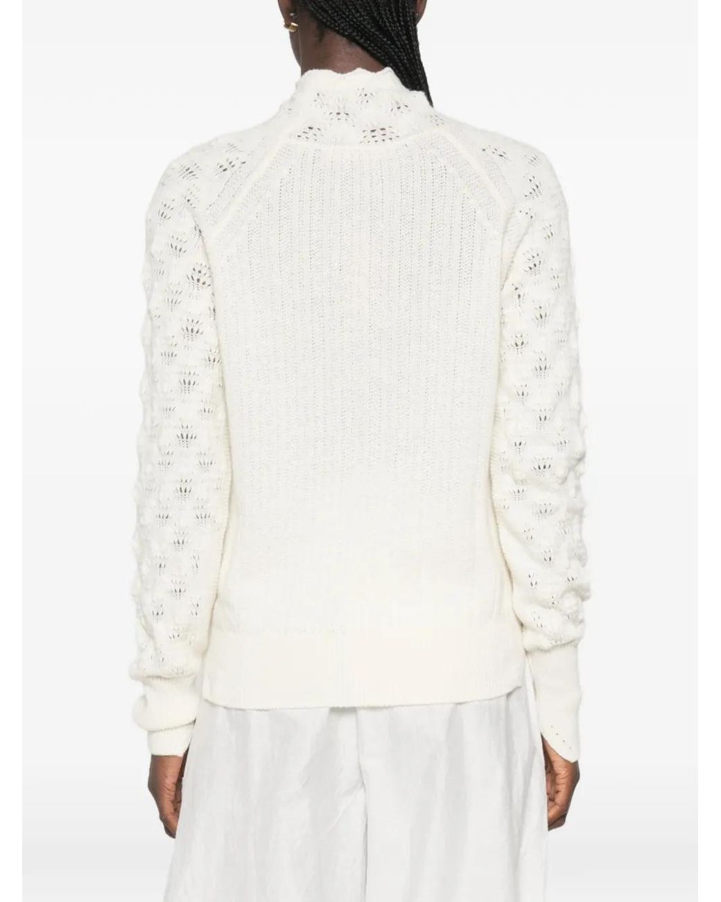 Ermanno Scervino White Pointelle-Knit High-Neck Sweater