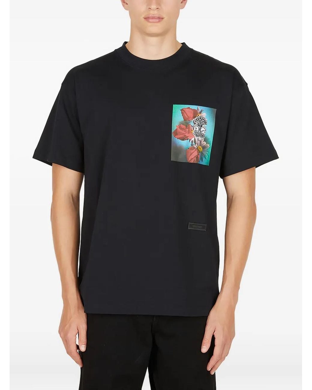 Soulland Black Floral-Print T-Shirt for men