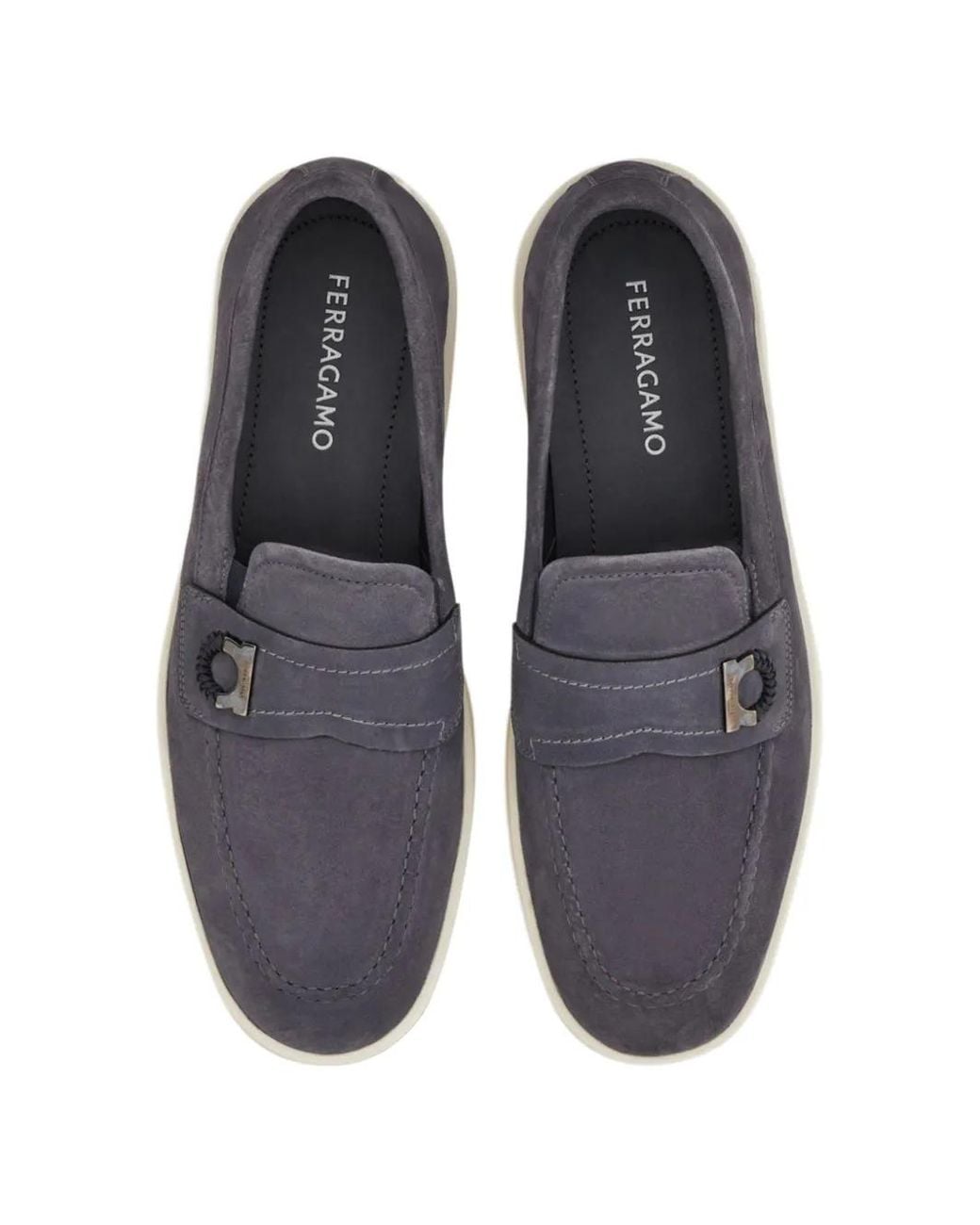 Ferragamo White Boat Shoes Loafers With Gancini-Ornament for men