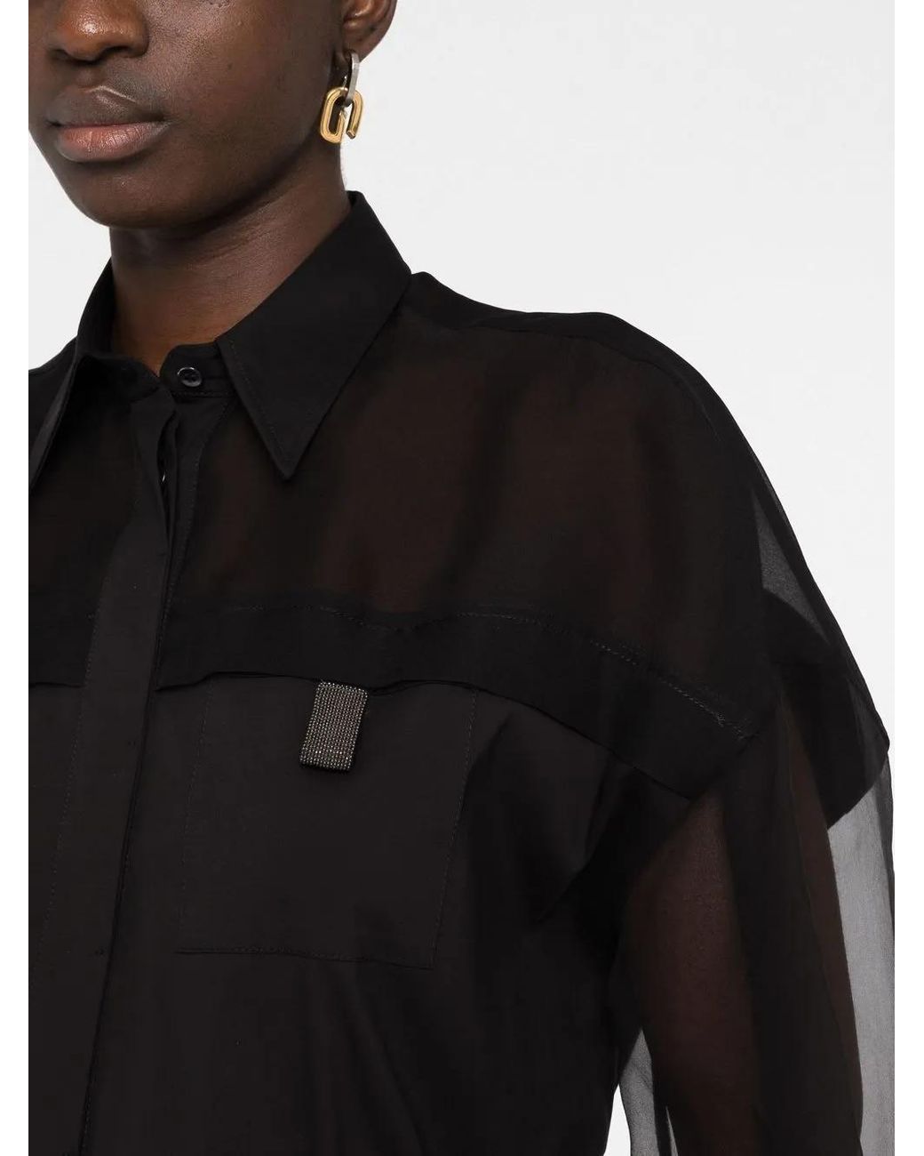 Brunello Cucinelli Black Semi-Sheer Long-Sleeve Shirt