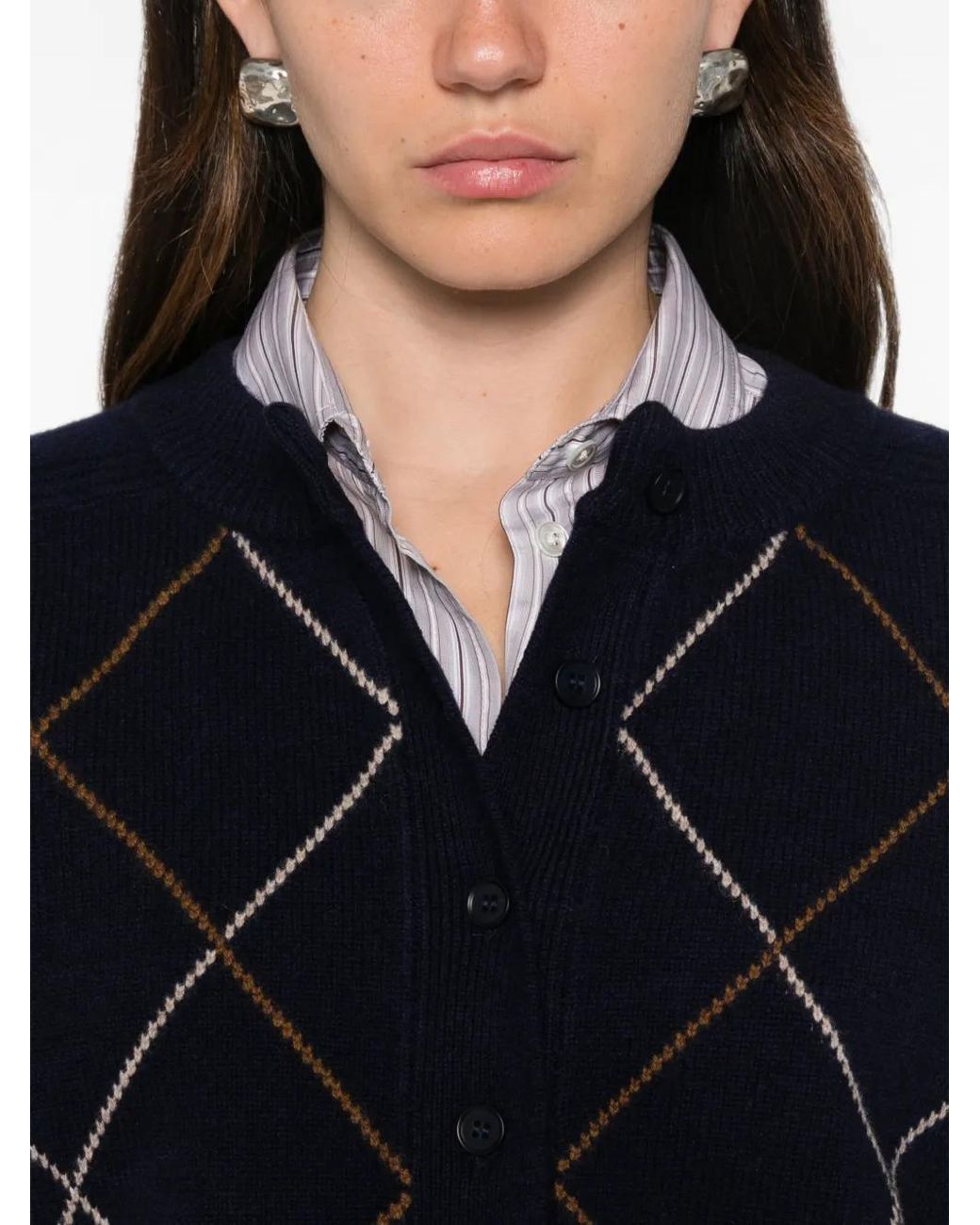Moismont Blue Argyle-Pattern Cardigan