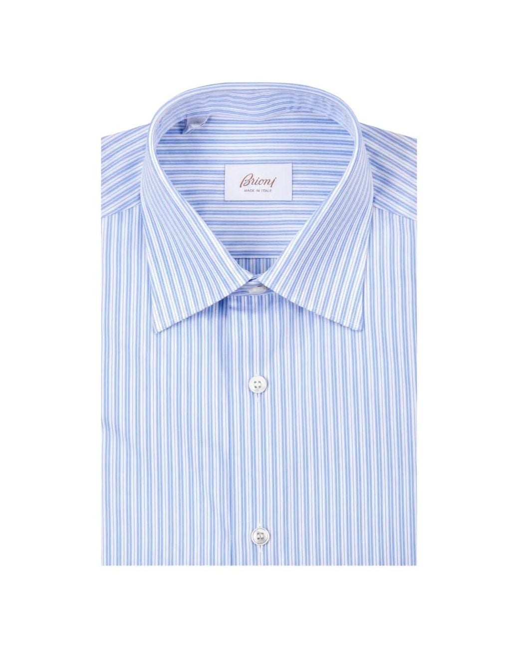 Brioni Blue Striped Cotton Shirt for men