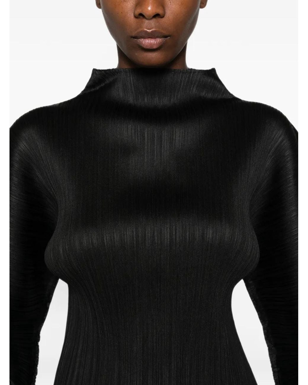 Pleats Please Issey Miyake Black Plissé-Effect Batwing-Sleeve Top