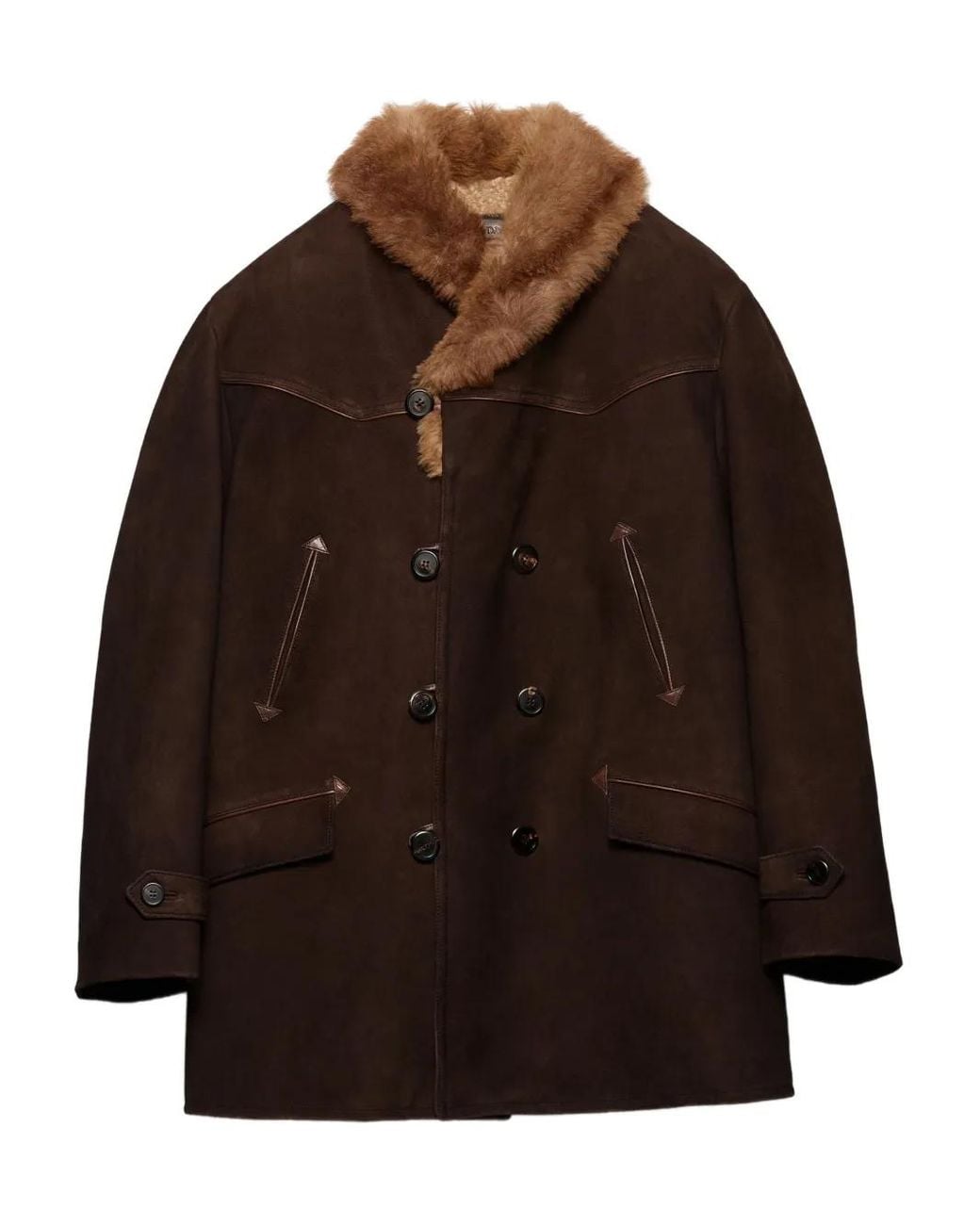 Prada Brown Shearling-Collar Suede Jacket for men
