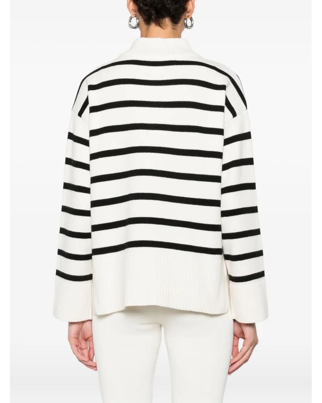 DKNY White Striped Half-Zip Jumper
