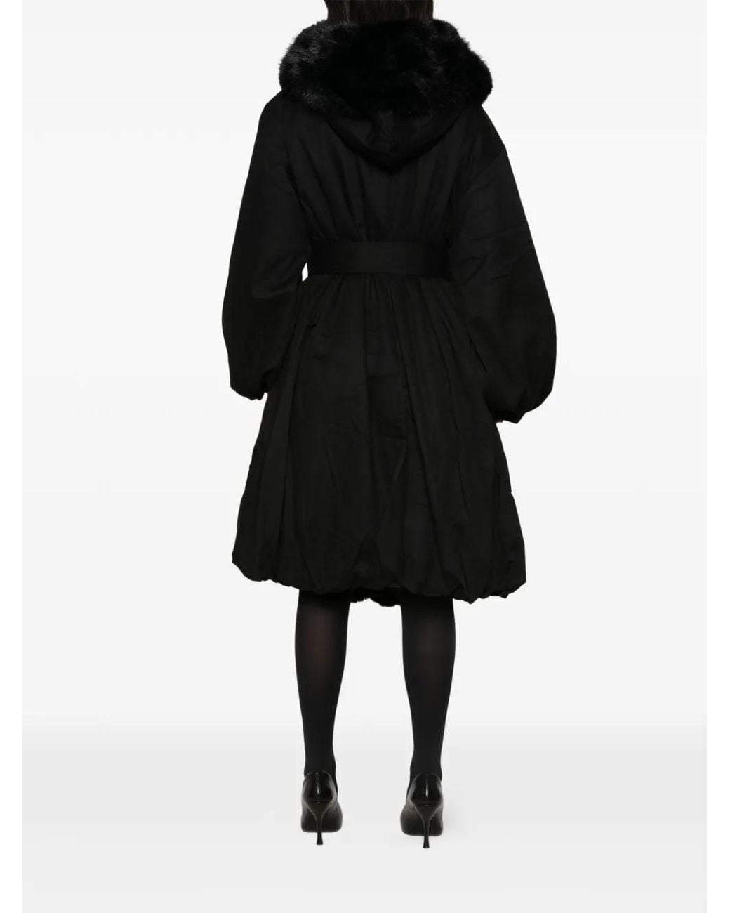 ROTATE BIRGER CHRISTENSEN Black Faux-Fur Trim Hooded Coat