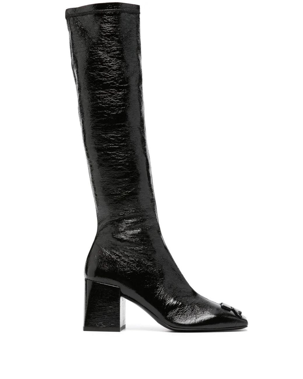 Courreges Black 75Mm Raised-Logo Leather Knee Boots