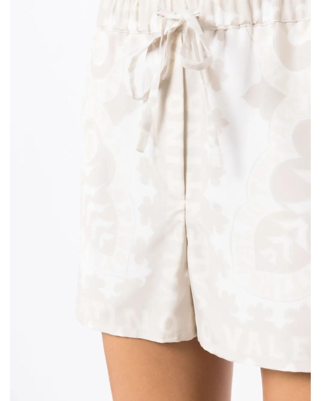 Valentino Garavani White Geometric-Print Drawstring Shorts