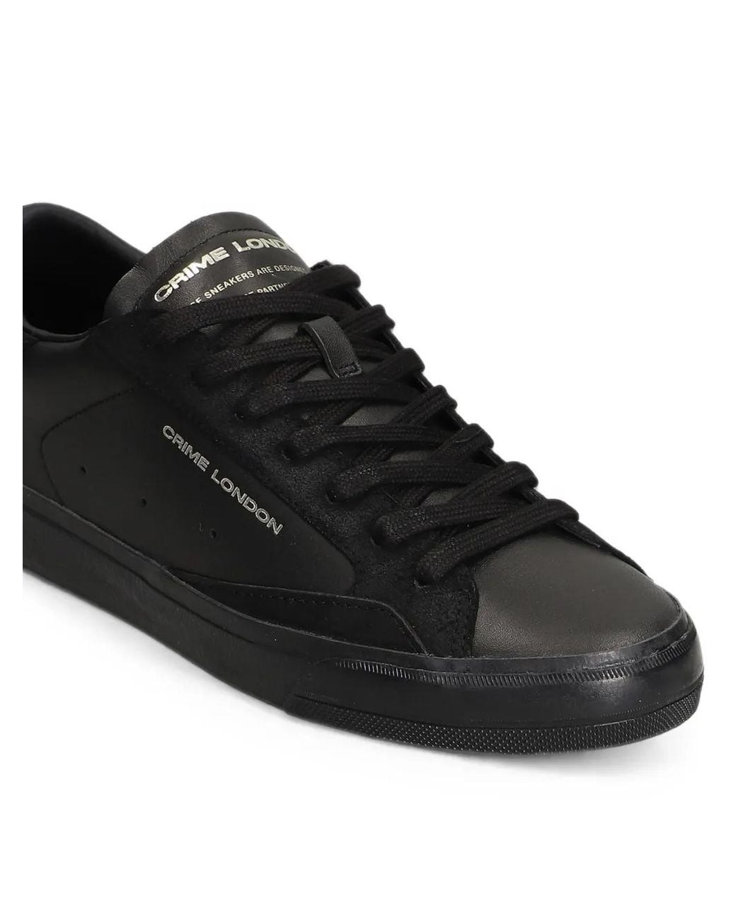 Crime London Black Distressed 2.0 Logo-Print Panelled Sneakers for men