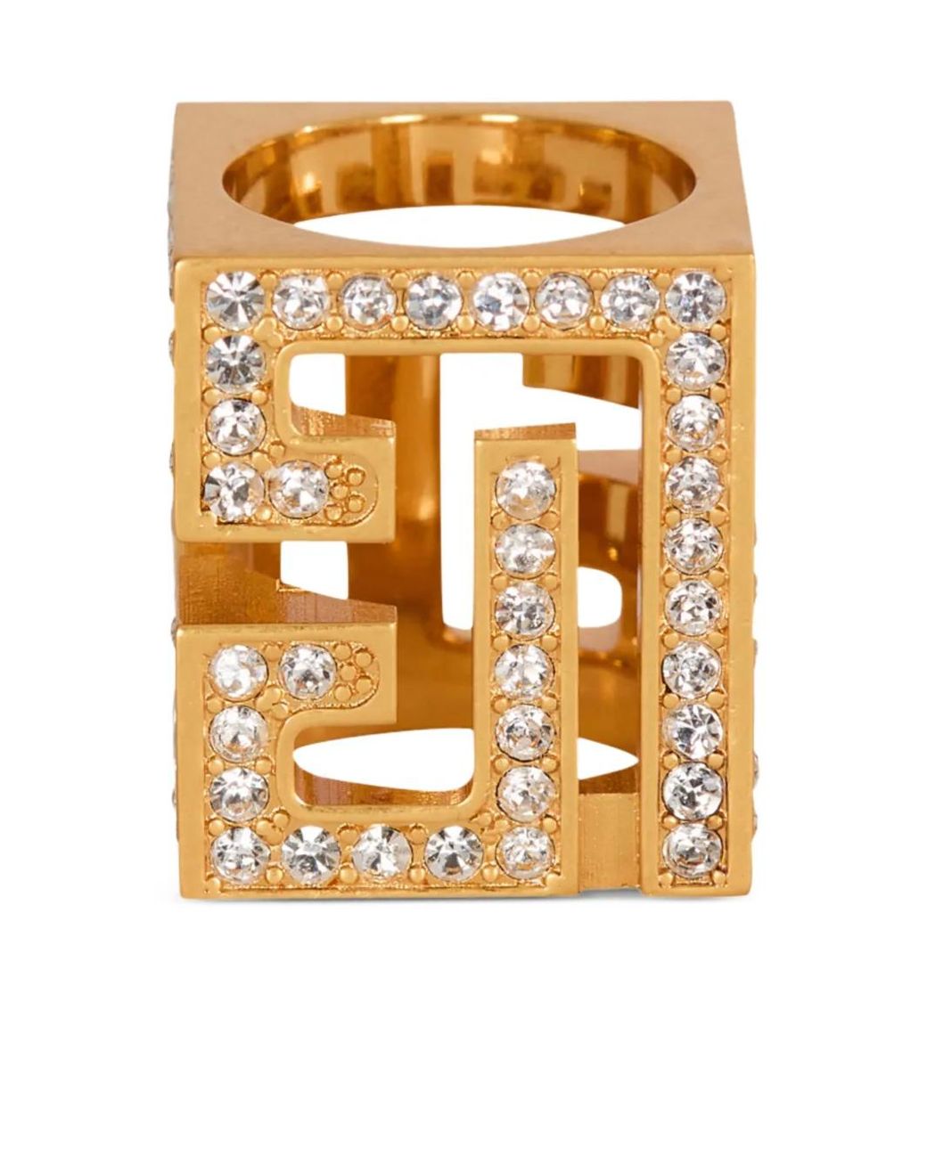 Balmain Metallic Rhinestone Cube Ring