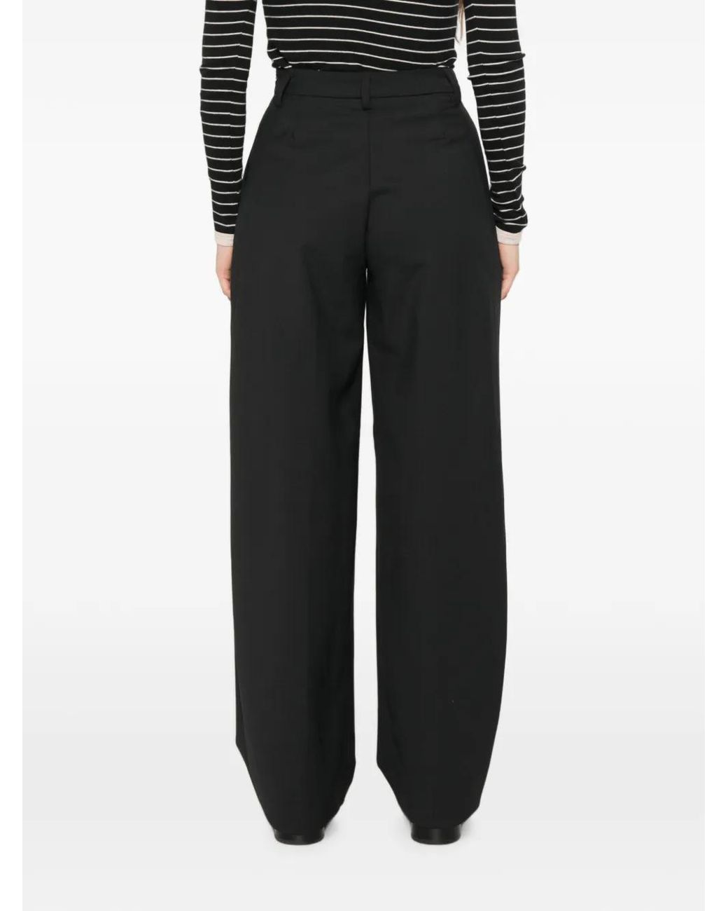 Thelatest Black Pantalon Ample À Design Plissé