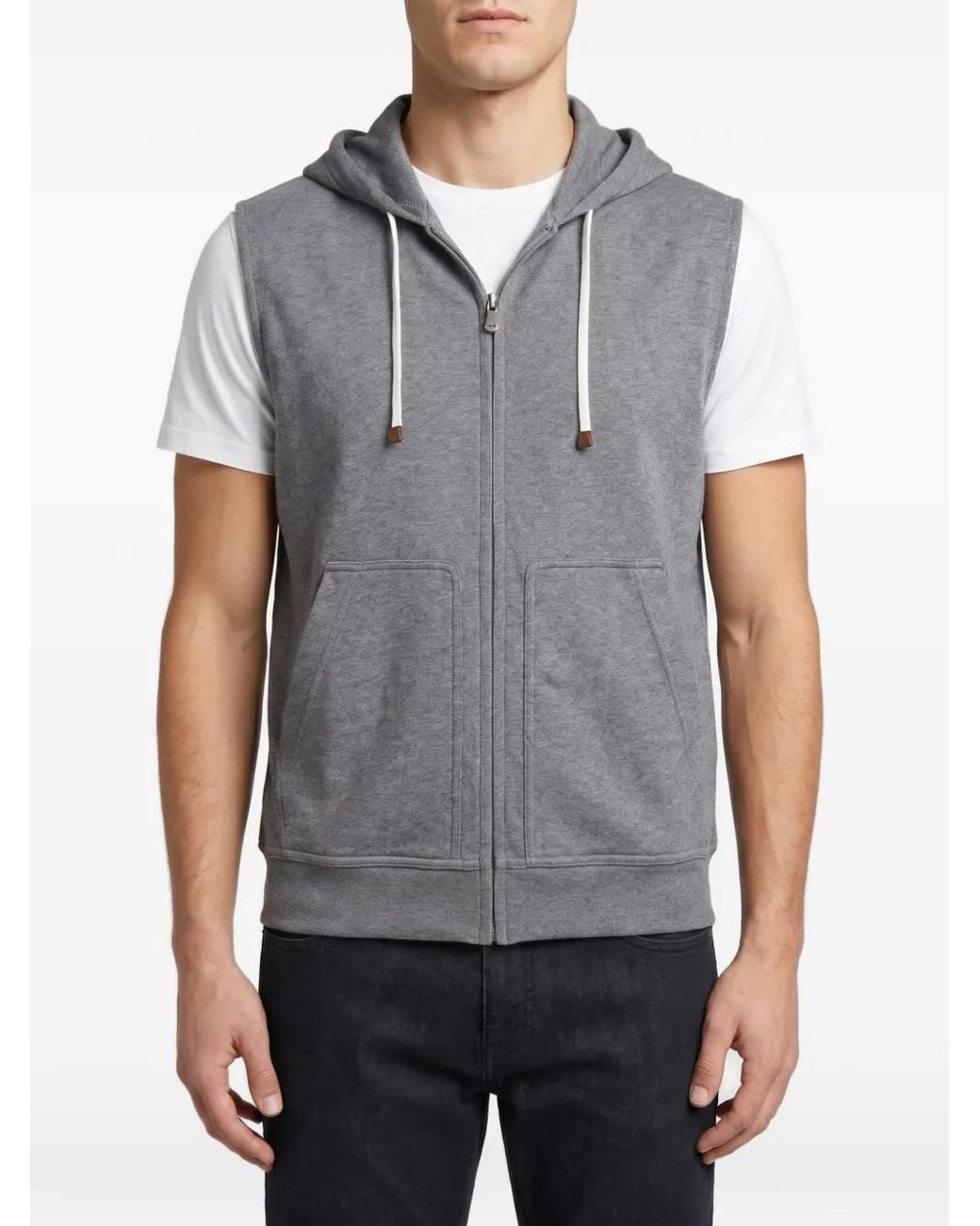Brunello Cucinelli Gray Sleeveless Zip-Up Hoodie for men