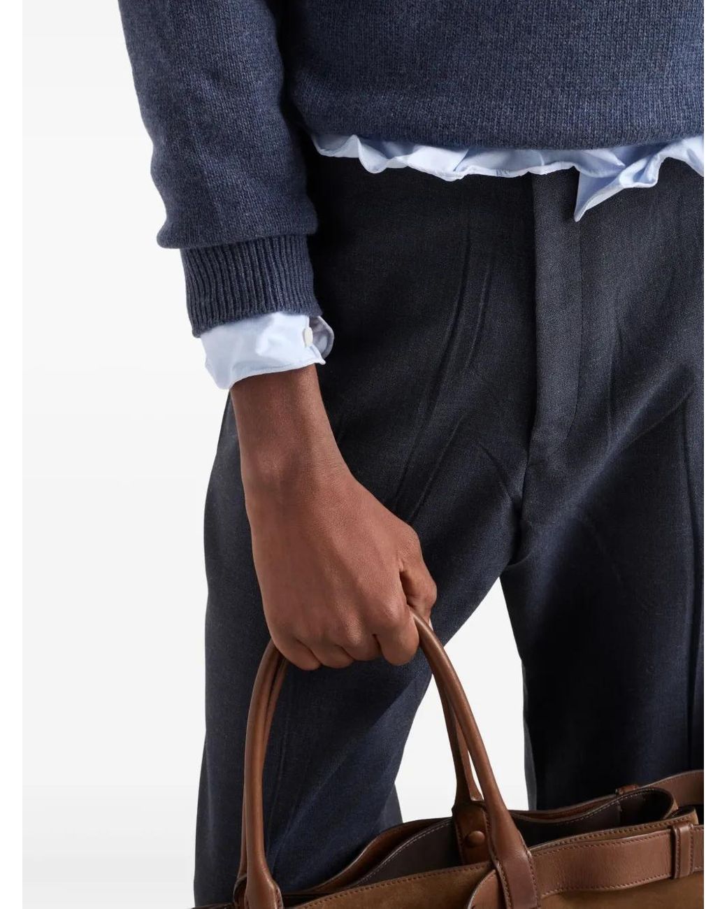 Prada Blue Re-Cashmere Crew-Neck Sweater for men