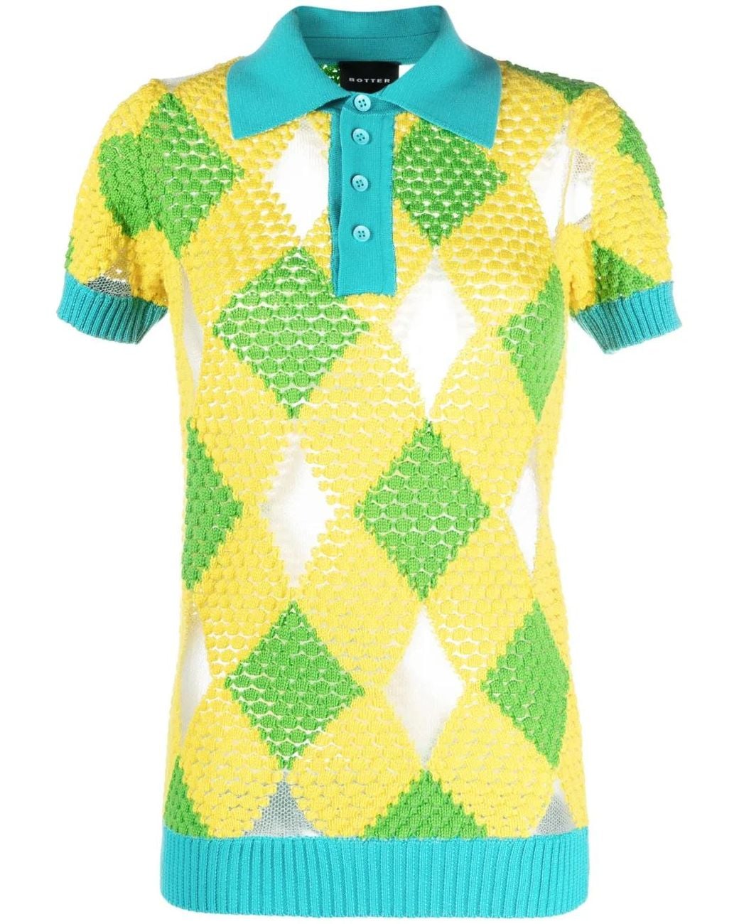 BOTTER Yellow Geometric-Pattern Knitted Polo Shirt