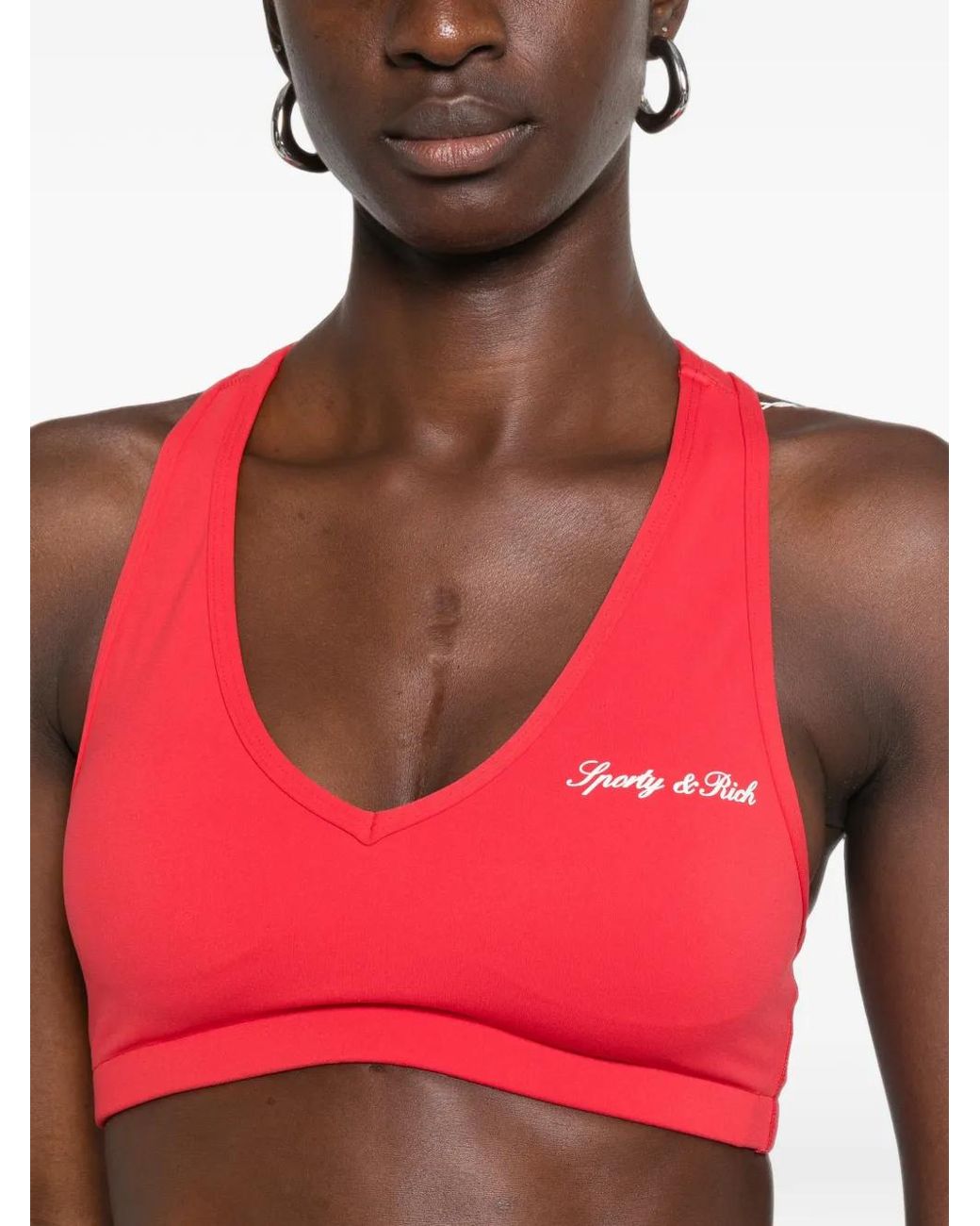 Sporty & Rich Red Logo-Print Racerback Sports Bra