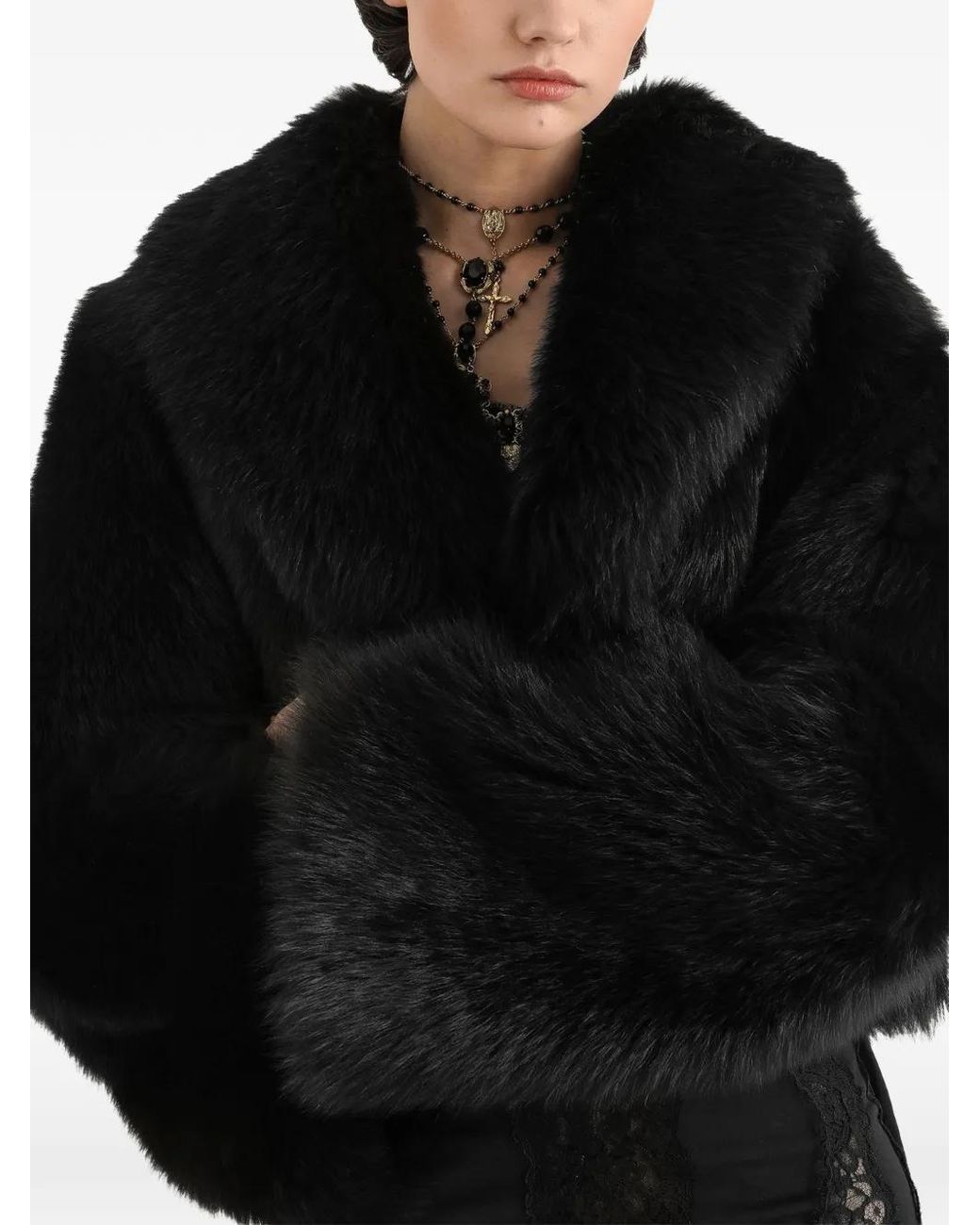 Dolce & Gabbana Black Shearling Bolero Jacket