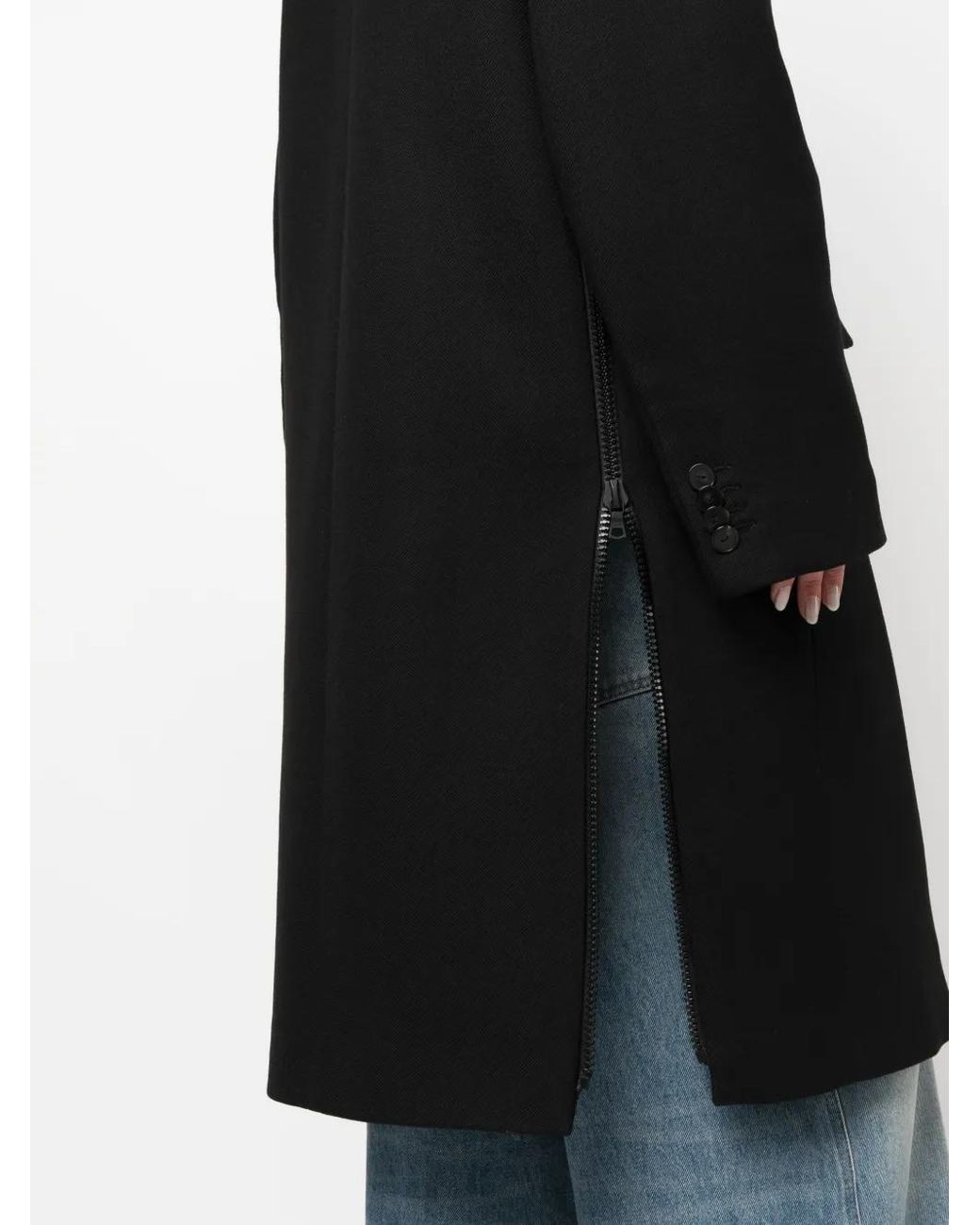 Gauchère Black Single-Breasted Wool-Silk Blend Coat