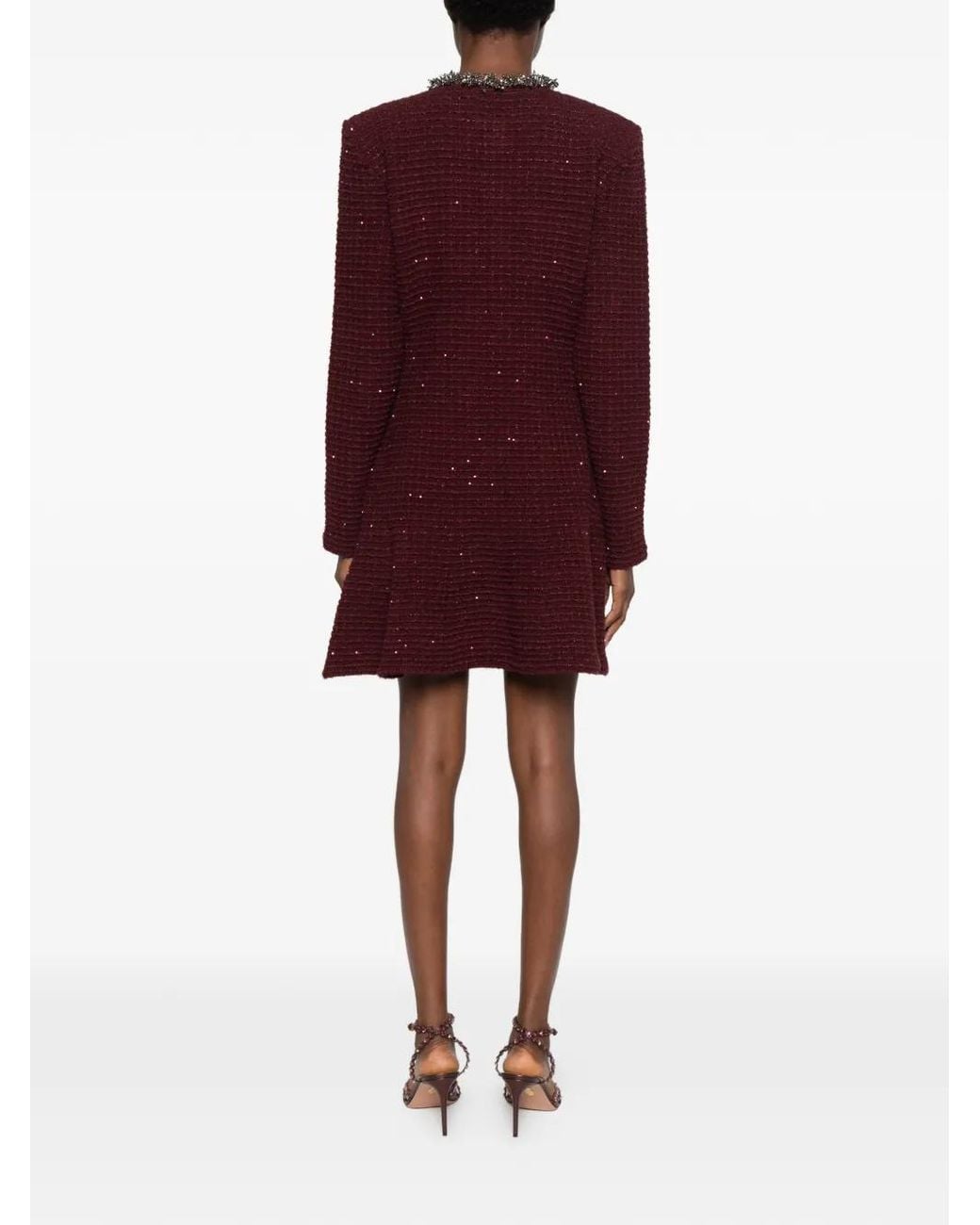 Self-Portrait Purple Embellished Boucle Mini Dress