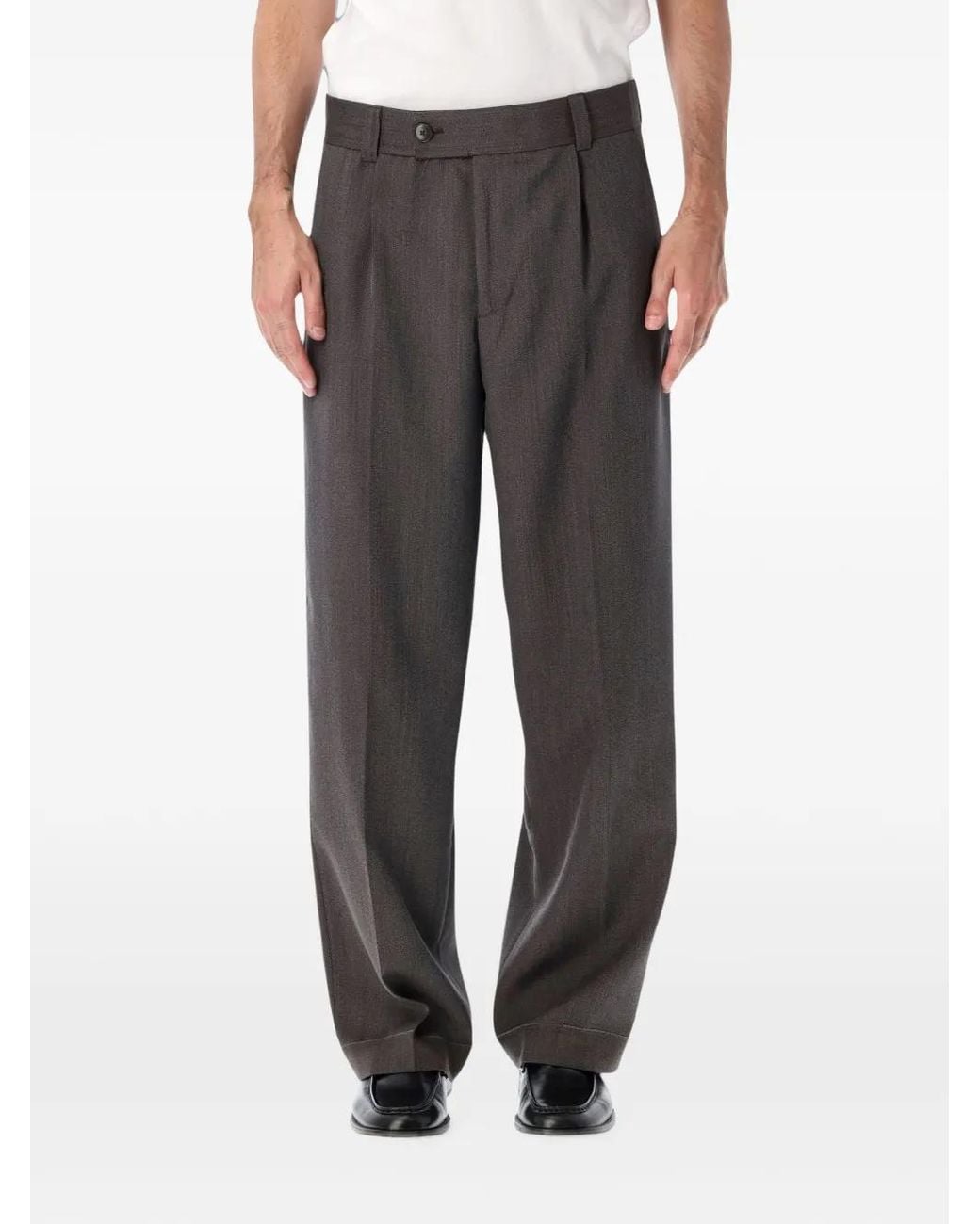 mfpen Gray Pleated Wool Trousers for men