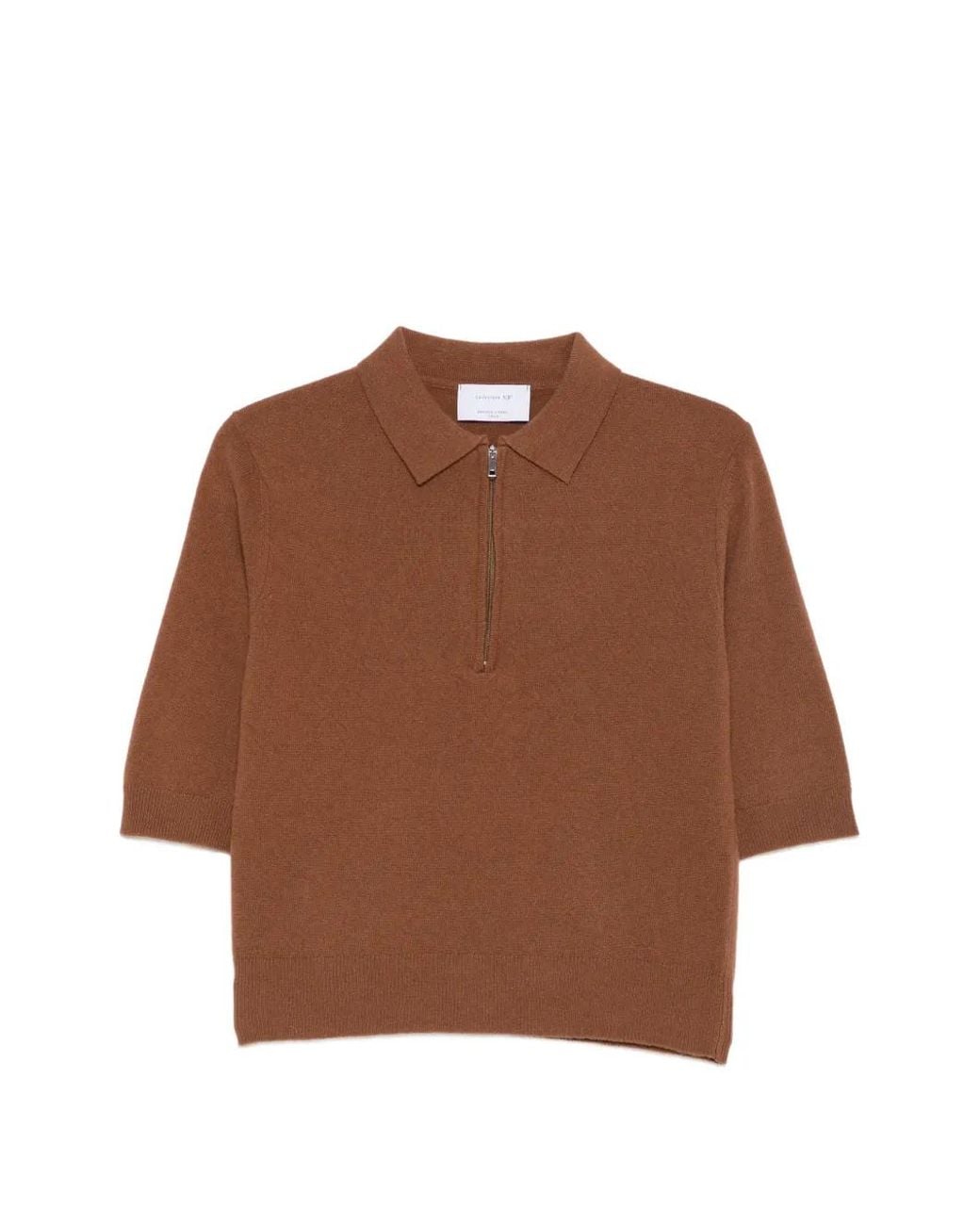 Daniele Fiesoli Brown Quarter-Zip Short-Sleeve Sweater