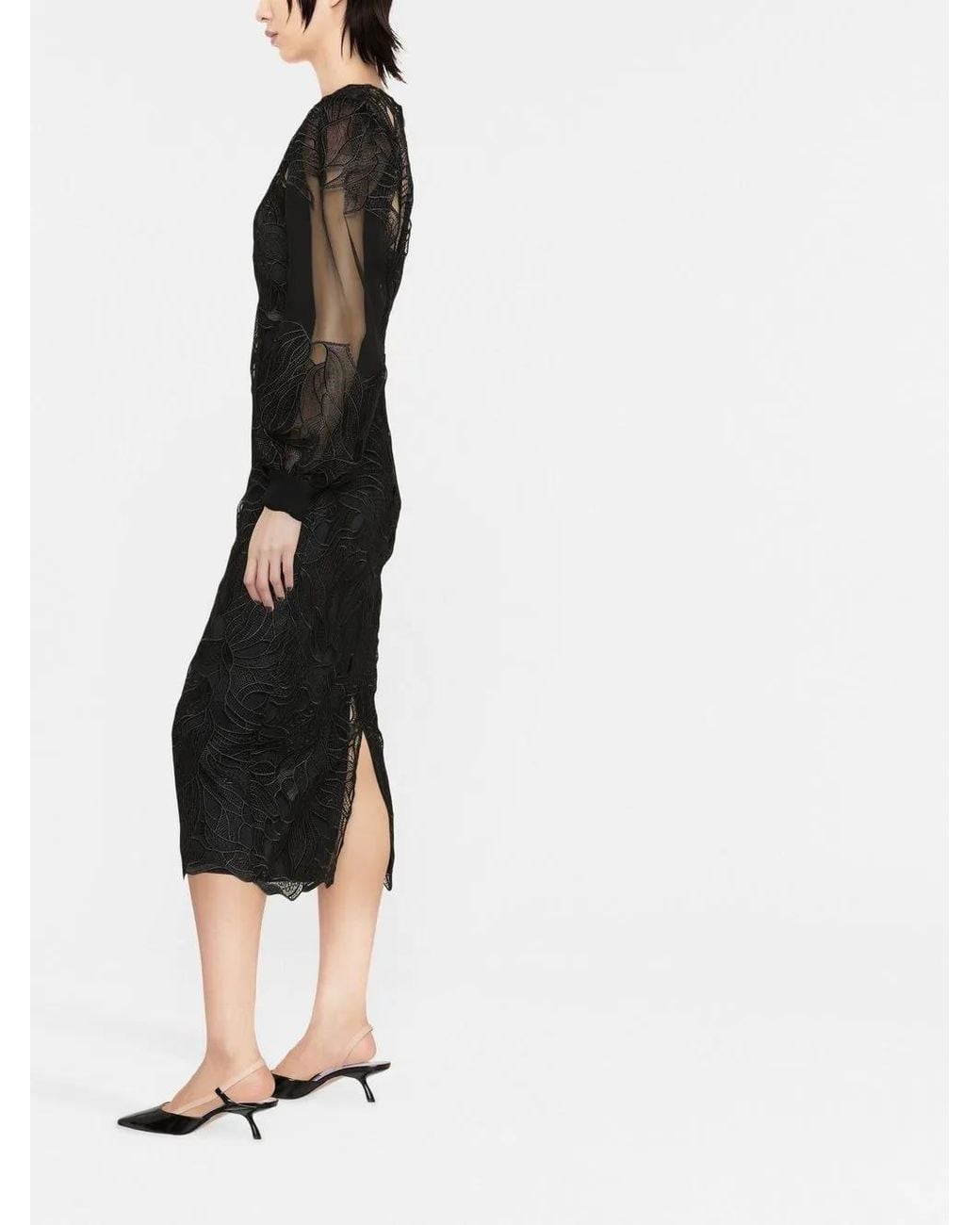 Alberta Ferretti Black Lace-Overlay Midi Dress
