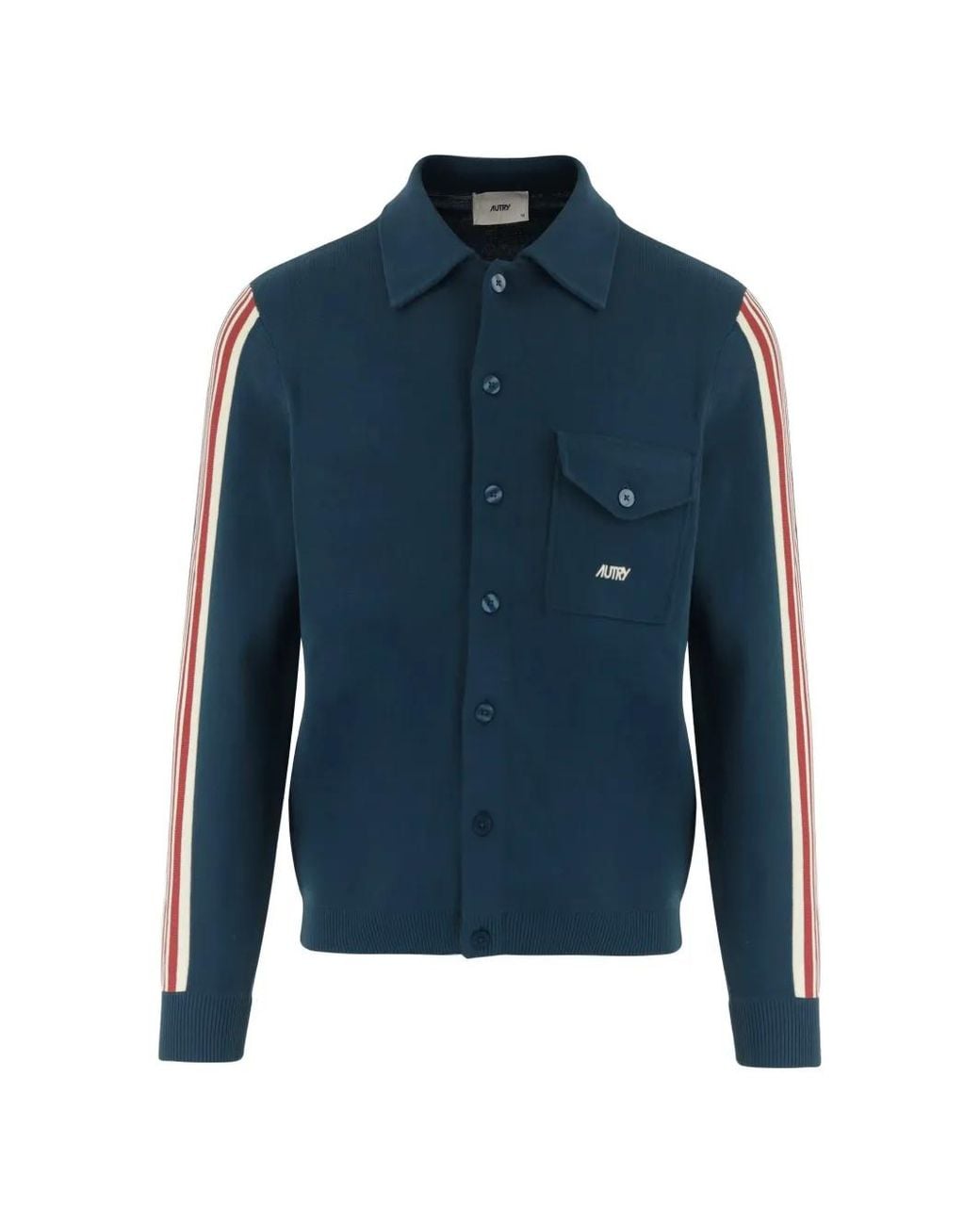 Autry Blue Stripe-Detail Logo-Embroidered Shirt Jacket for men