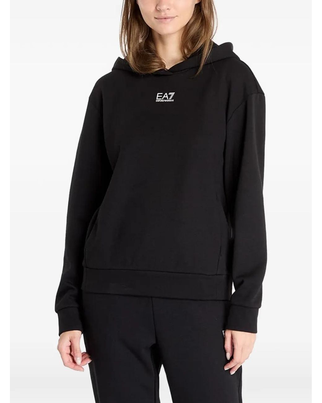 EA7 Black Logo-Print Hoodie