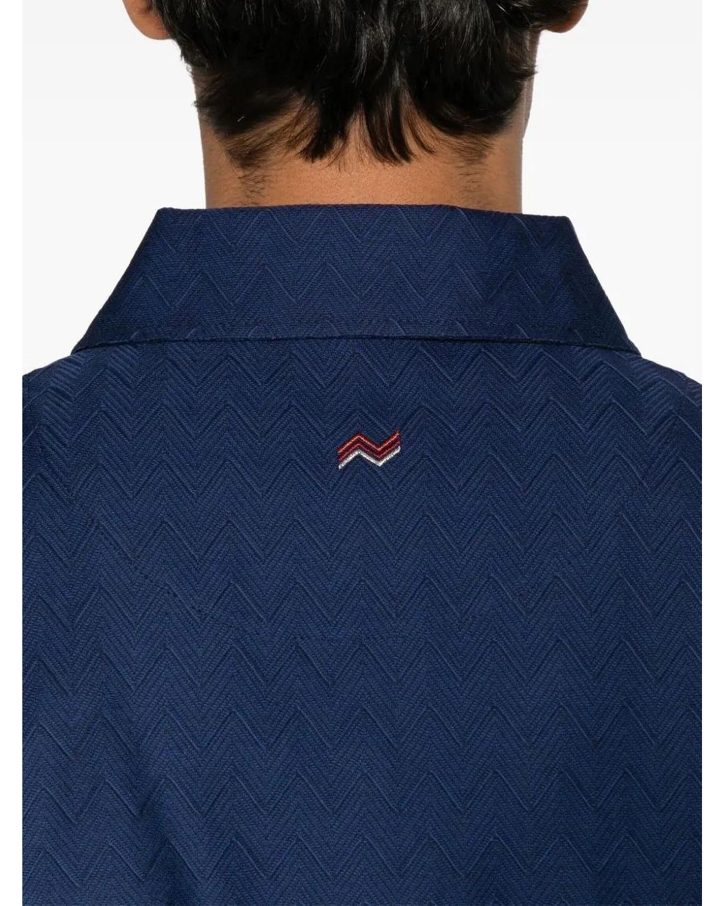 Missoni Blue Zigzag-Woven Polo Shirt for men