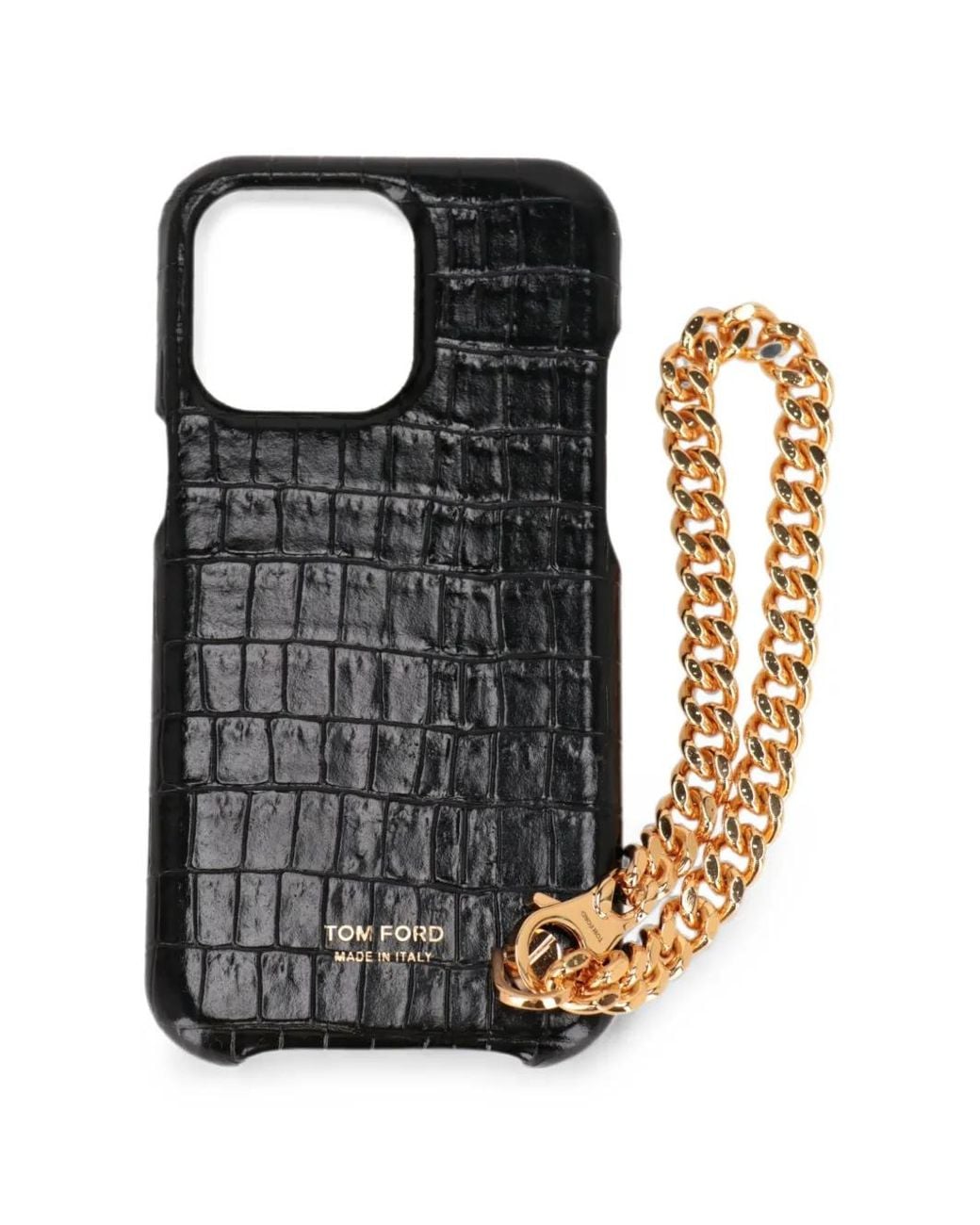 Tom Ford Black Croc-Effect Chain-Link Phone Case for men