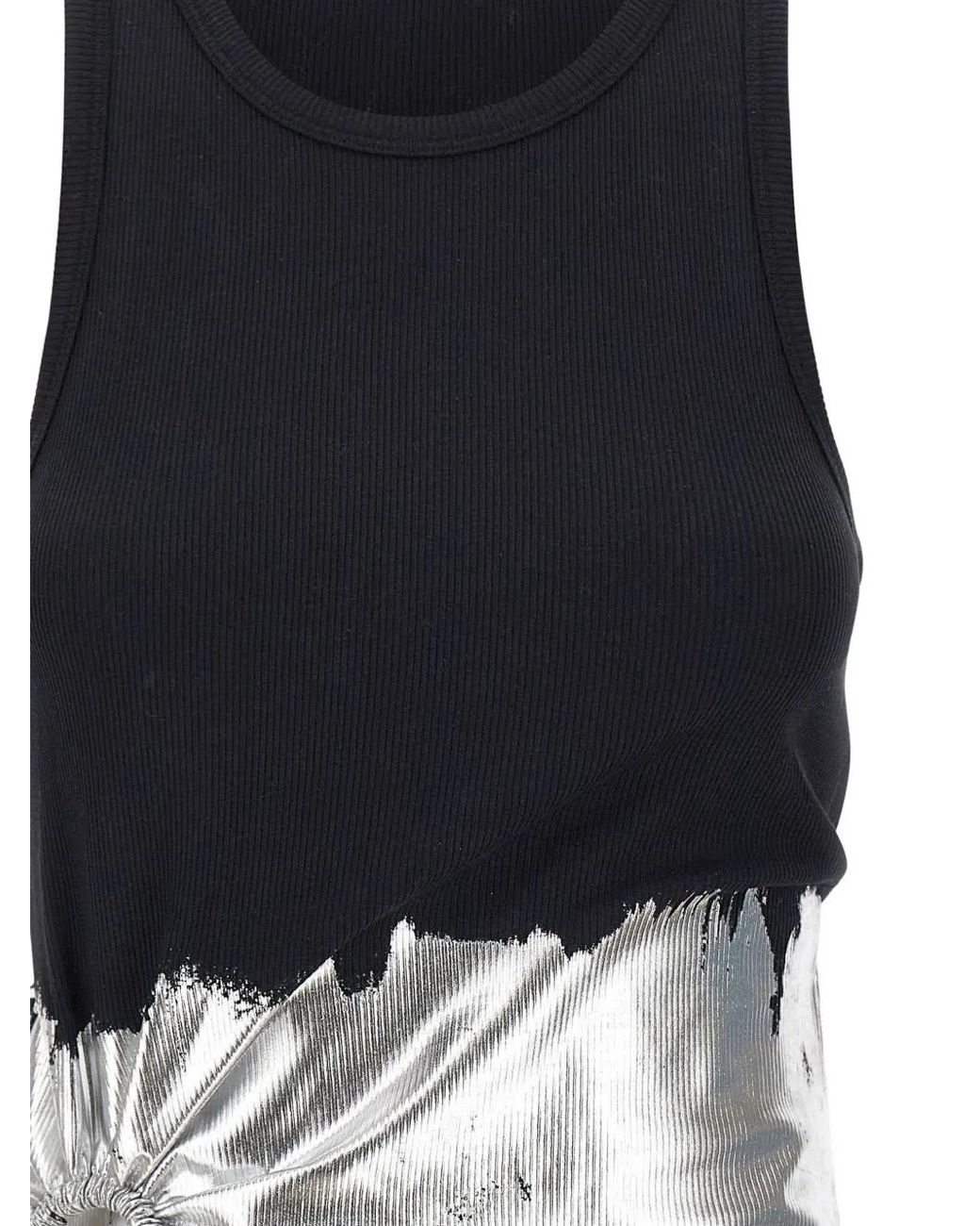 Rabanne Black Foil-Finish Asymmetric Tank Top