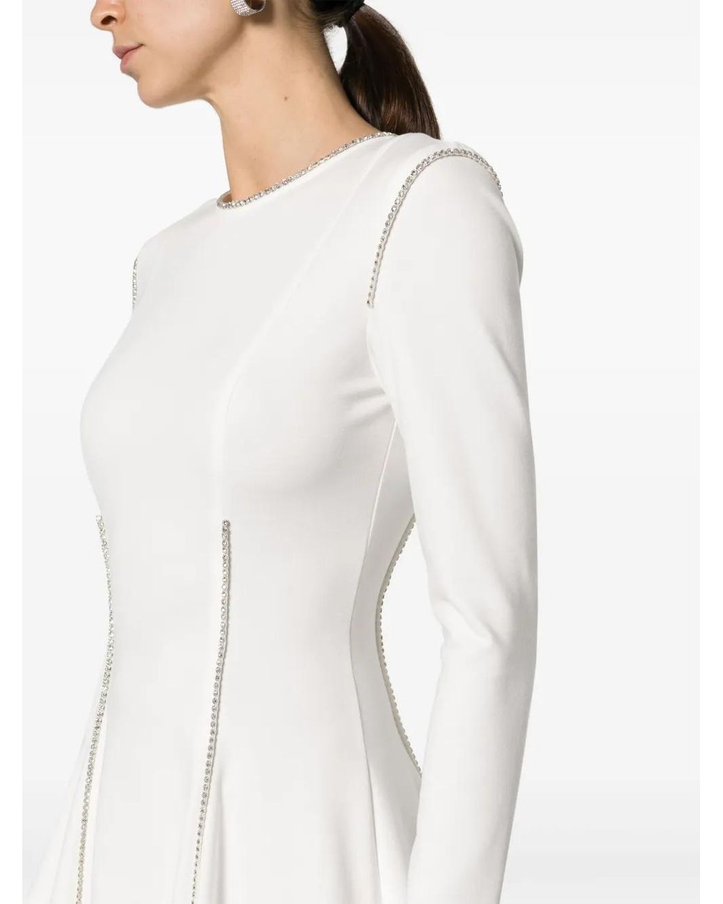 Nissa White Rhinestone Embellished Viscose Dress