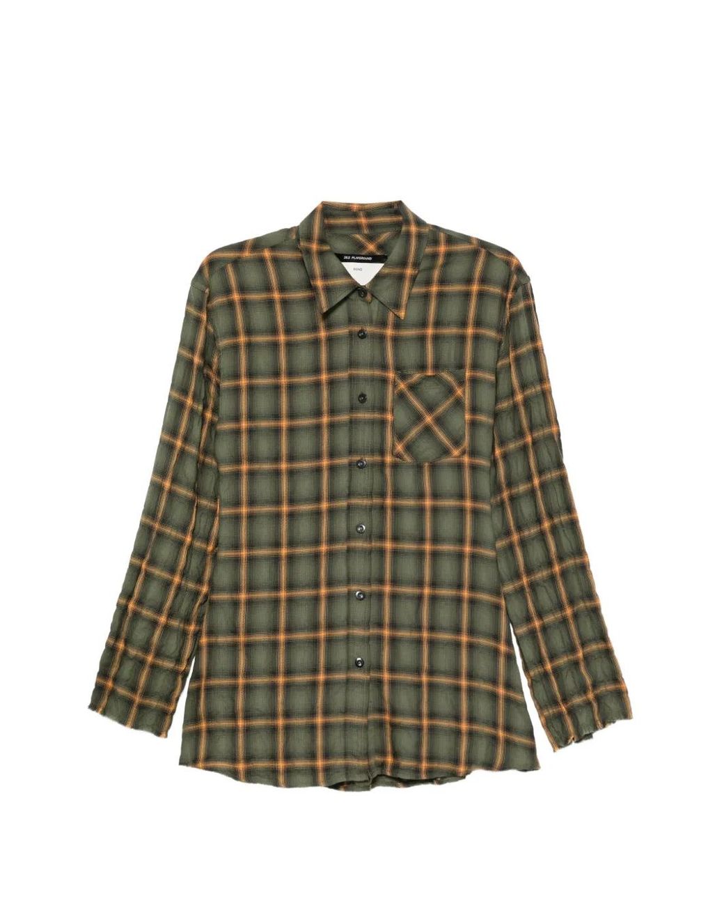 Song For The Mute Green Check-Print Frayed Shirt