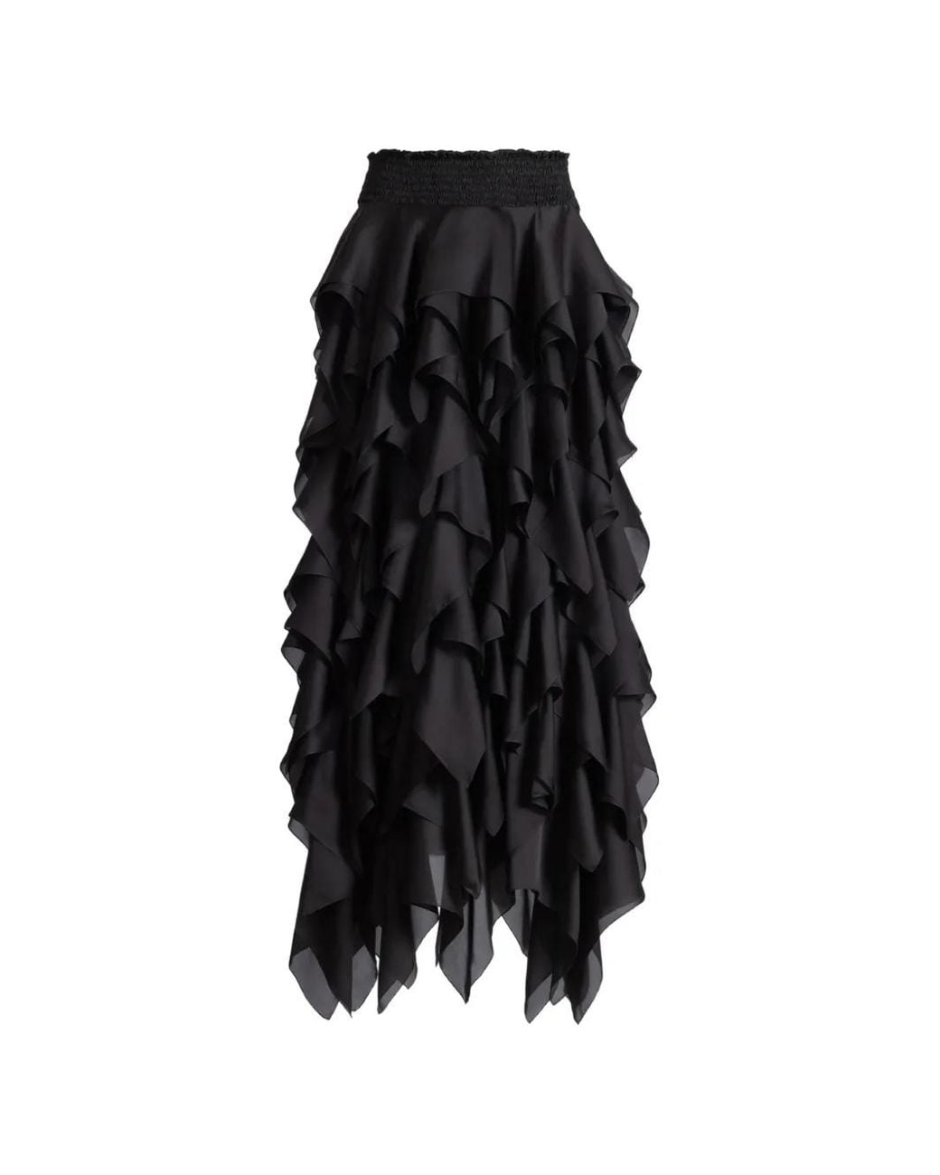 Balmain Black Long Ruffled Skirt
