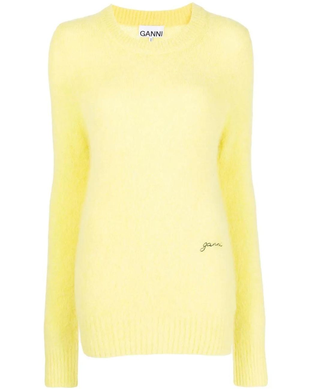 Ganni Yellow Logo-Embroidered Crew-Neck Sweater