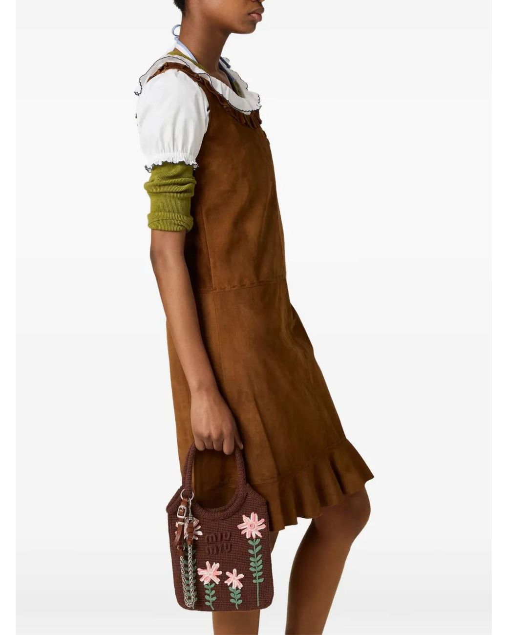 Miu Miu Brown Waxed Suede Dress