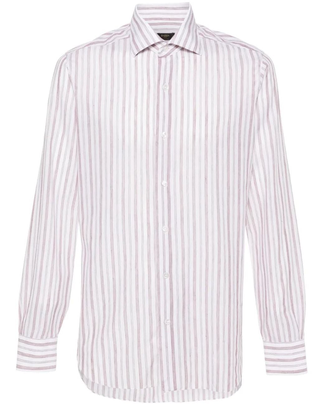 Barba Napoli White Spread-Collar Striped Shirt for men
