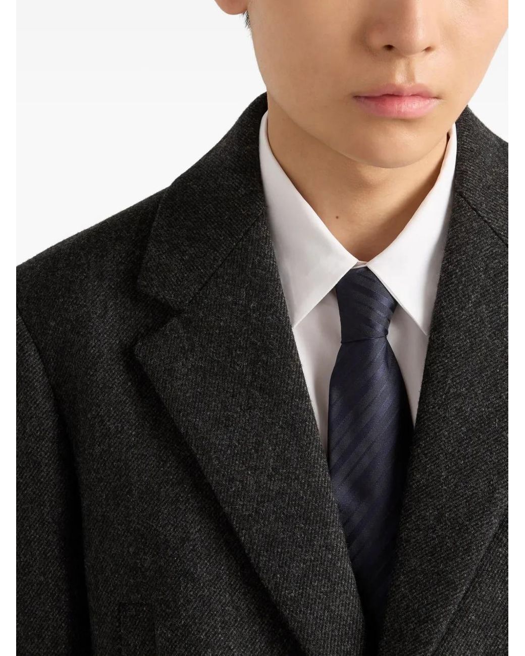 Prada Blue Striped-Pattern Silk Tie for men