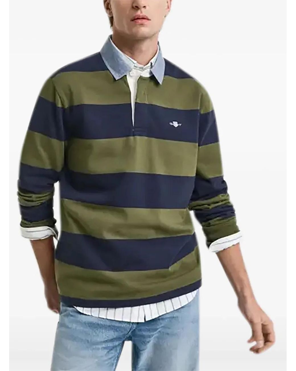 Gant Green Polo Rayé En Chambray for men