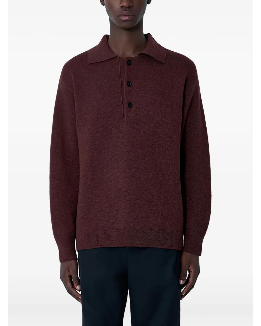MHL by Margaret Howell Purple Buttoned Knitted Polo Shirt for men