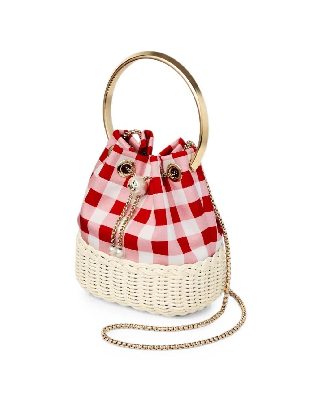 Jimmy Choo Red Bon Bon Check Pattern Shoulder Bag