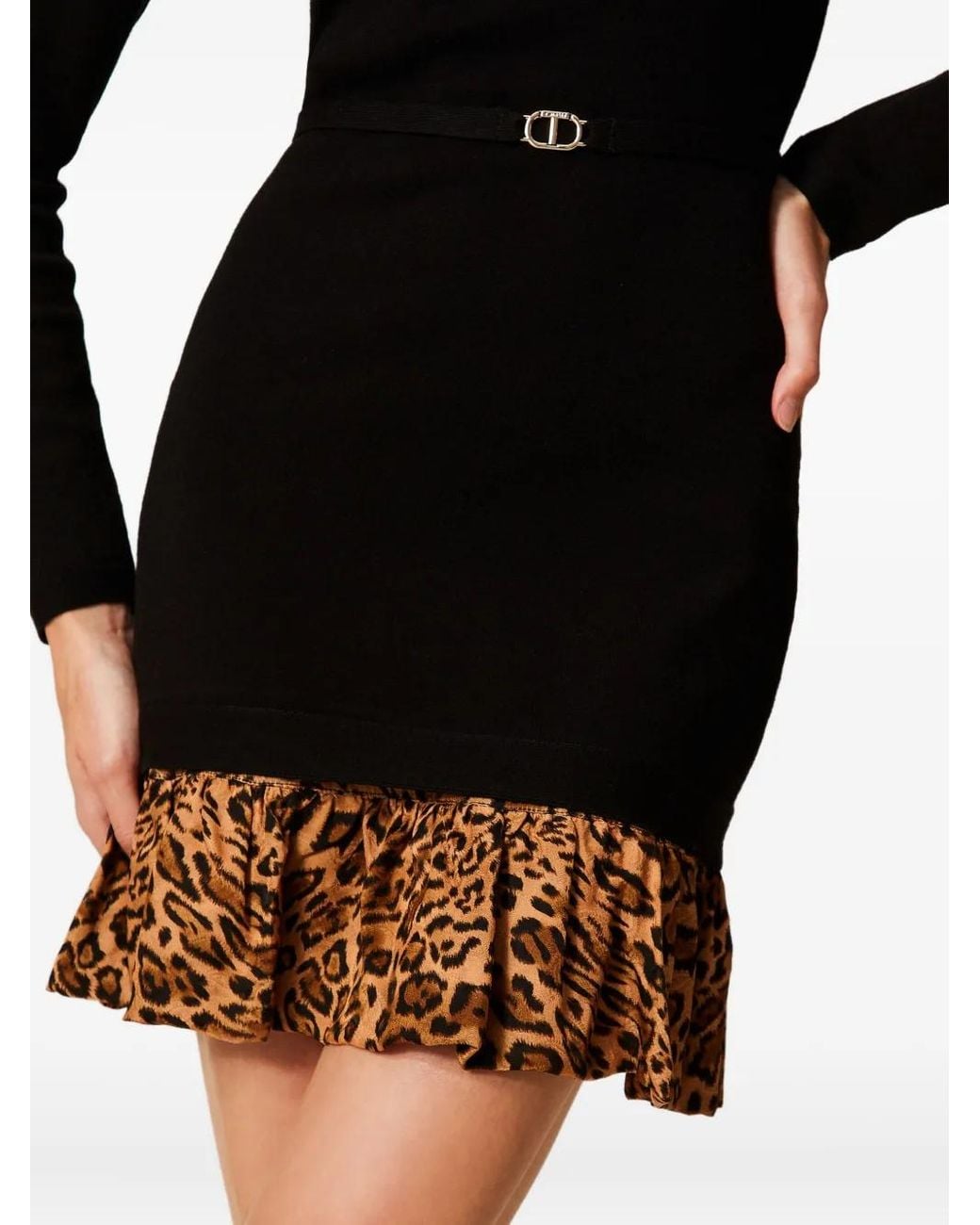 Twinset Black Leopard-Print Ruffle Mini Dress