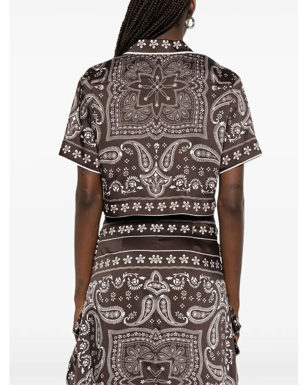 Sandro Brown Cropped Bandana Print Shirt