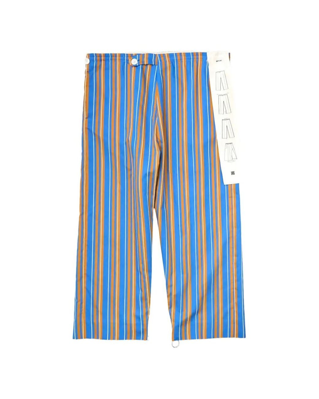 Setchu Blue Striped Straight-Leg Trousers