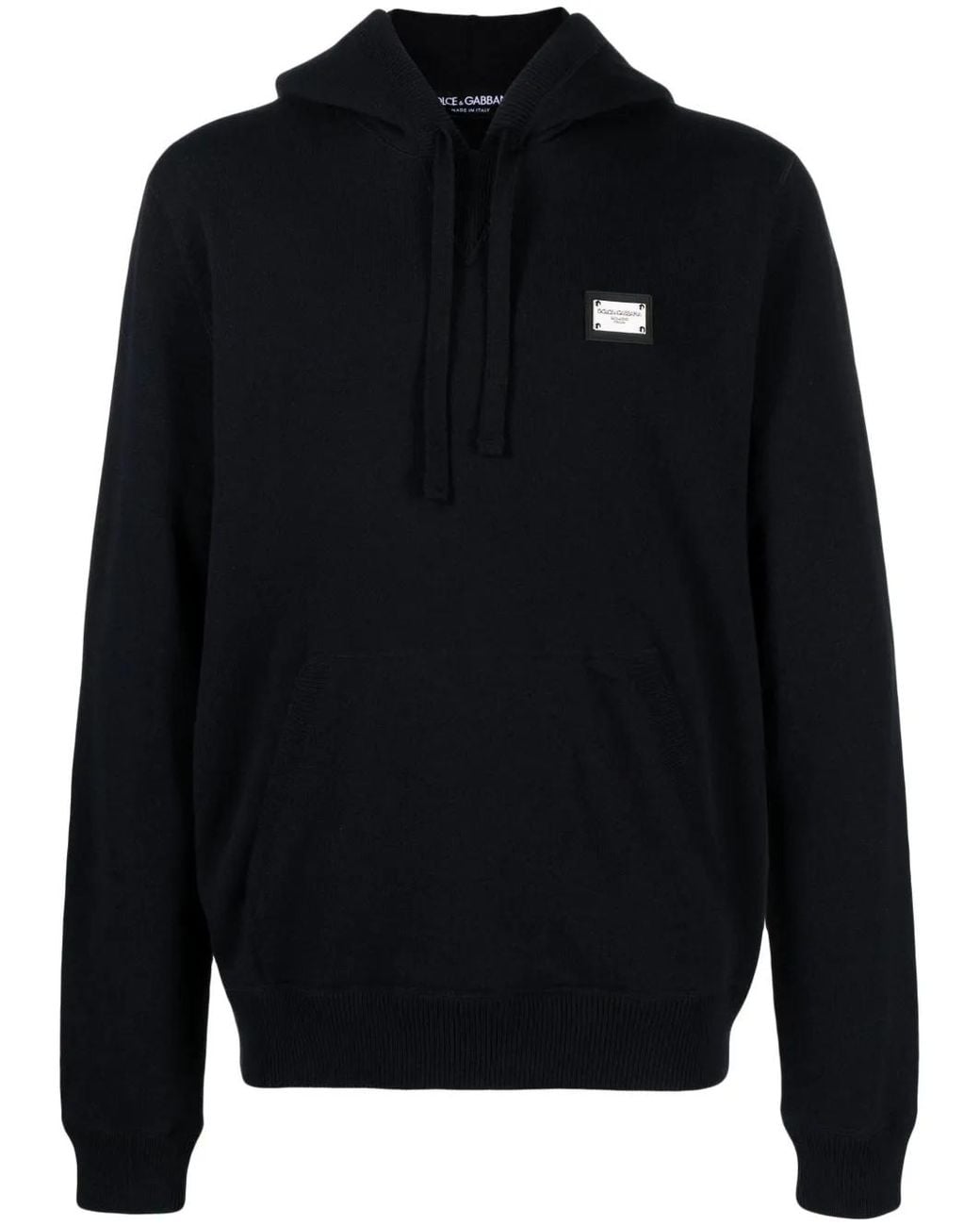 Dolce & Gabbana Blue Logo-Plaque Knitted Hoodie for men