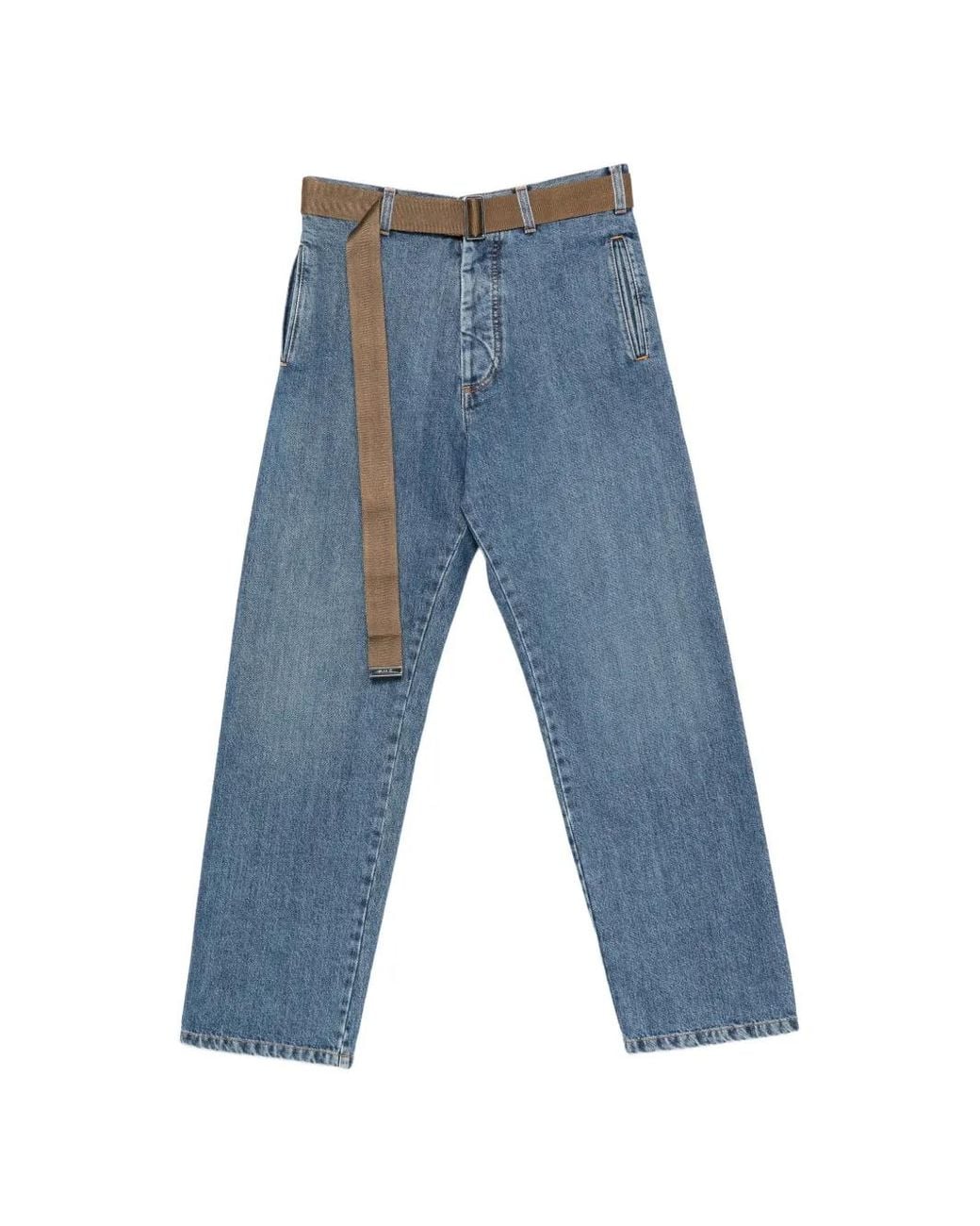 Plan C Blue Belted Straight-Leg Jeans