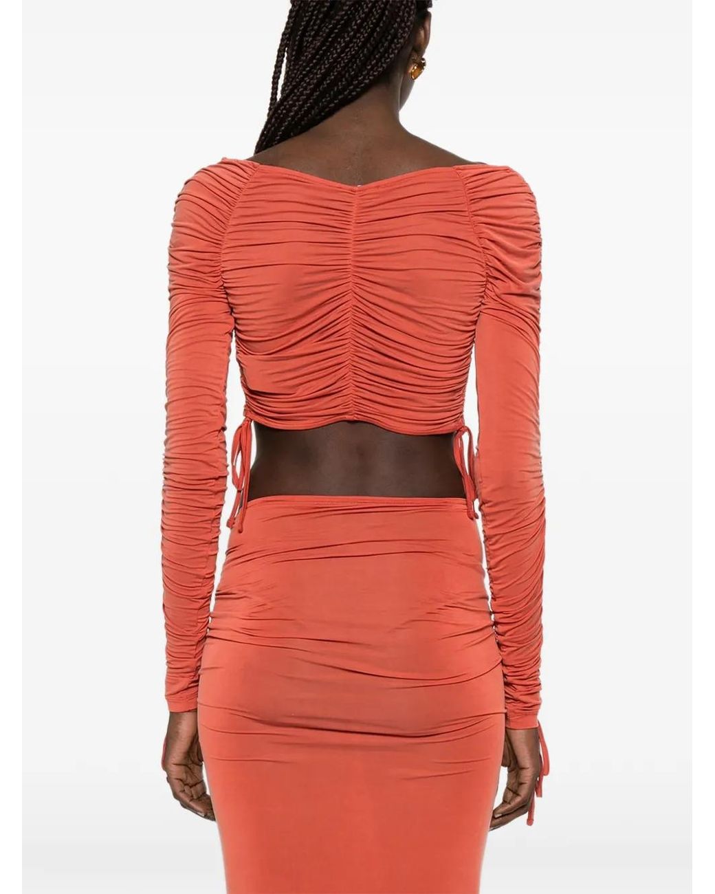 Balmain Red Haut Froncé À Manches Longues