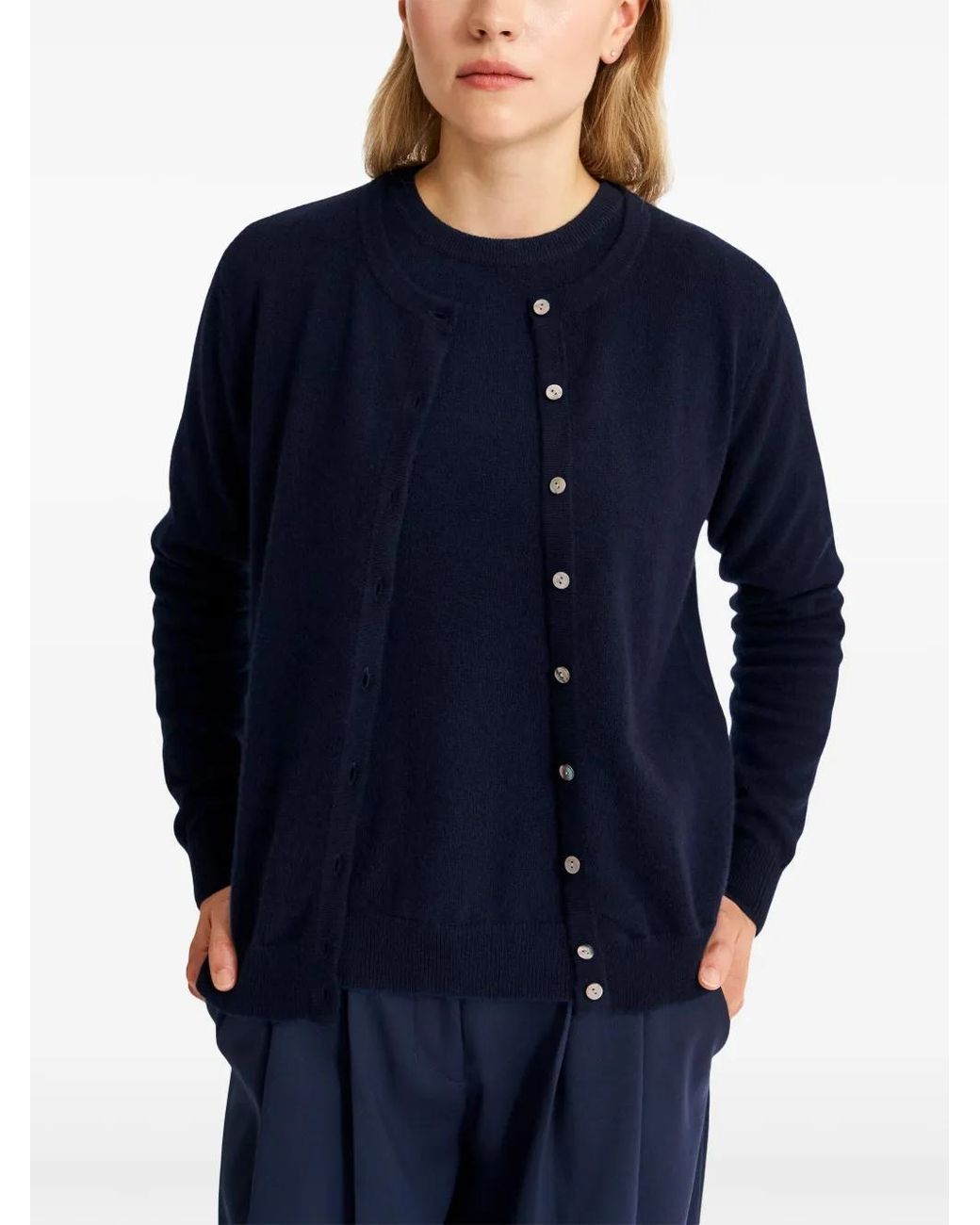 Pringle of Scotland Blue Crew-Neck Cashmere Cardigan