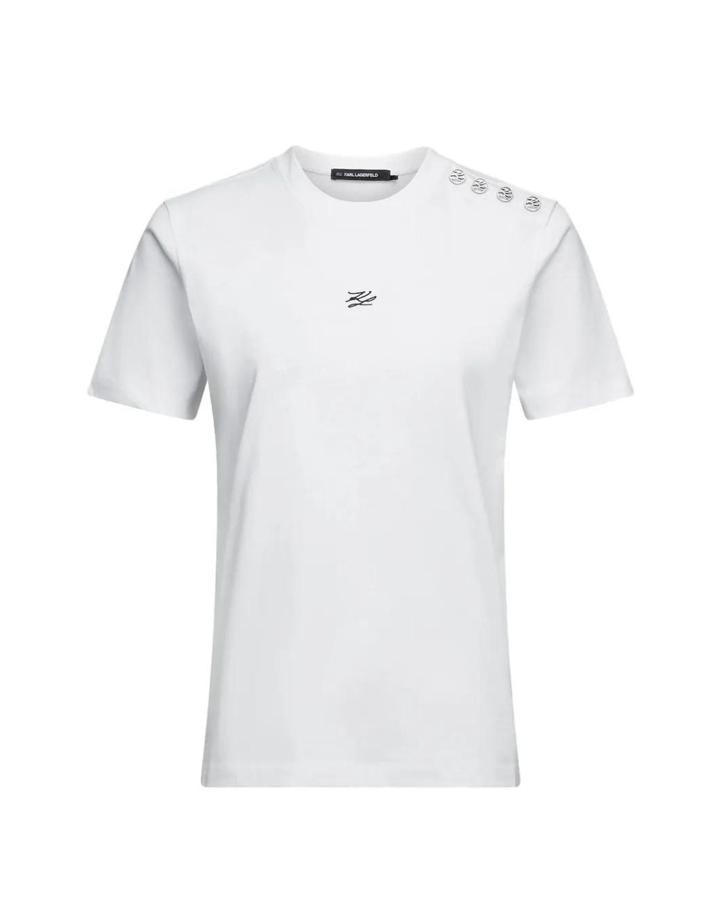 Karl Lagerfeld White Button Detail Autograph T-Shirt